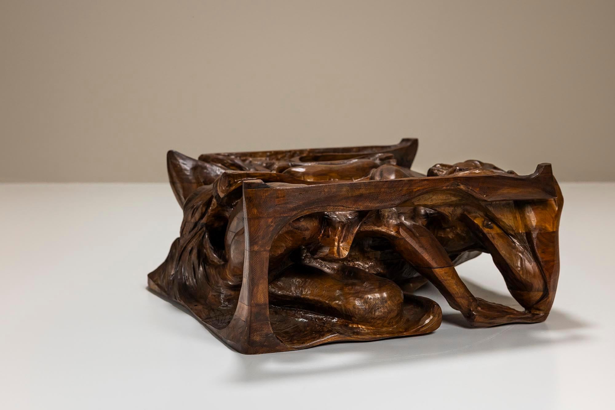 Table basse sculpturale en bois et en verre de Gian Paulo Zaltron en vente 1