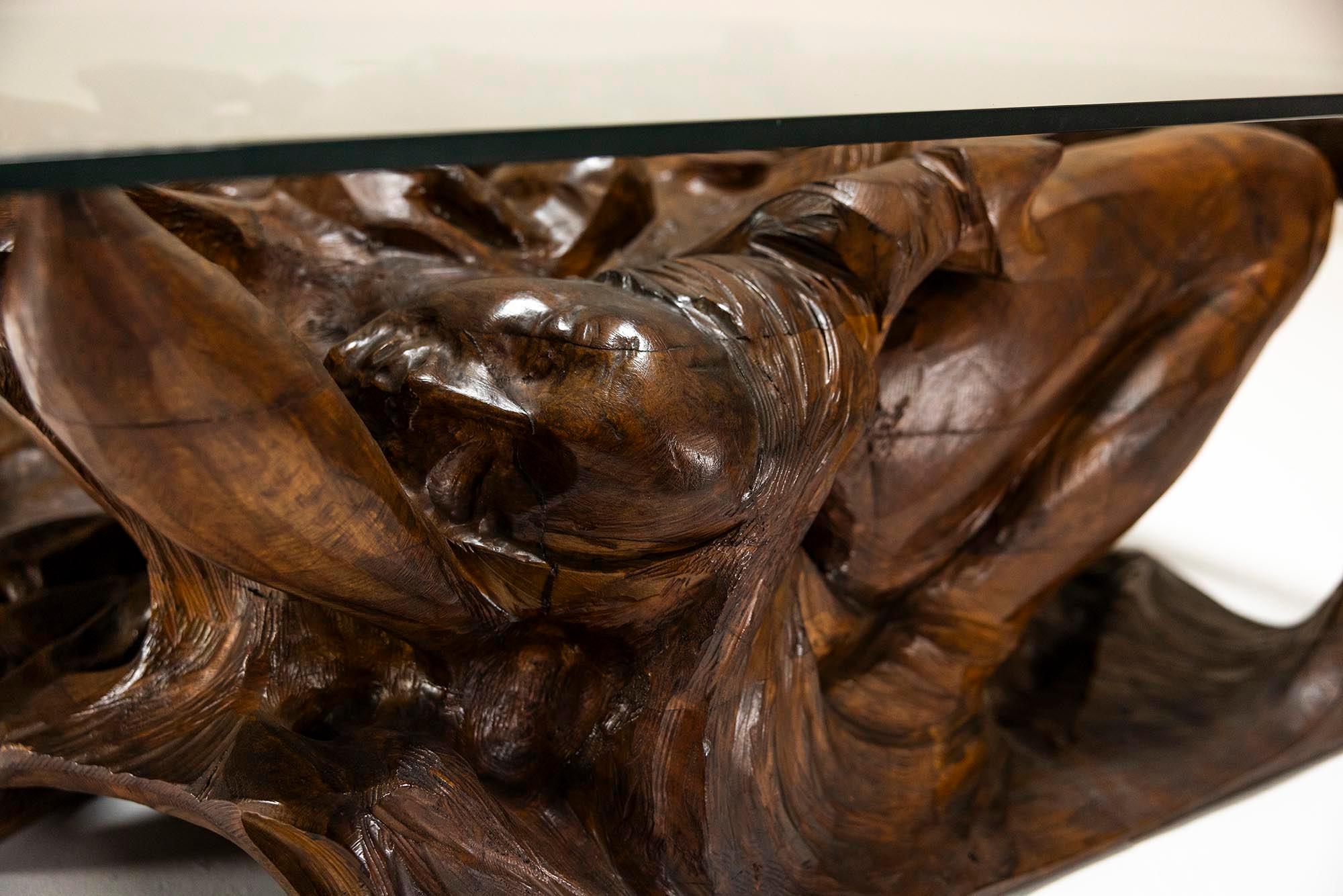 Table basse sculpturale en bois et en verre de Gian Paulo Zaltron en vente 2