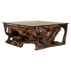 Vintage Sculptural Coffee Table in Wood and Glass by Gian Paulo Zaltron