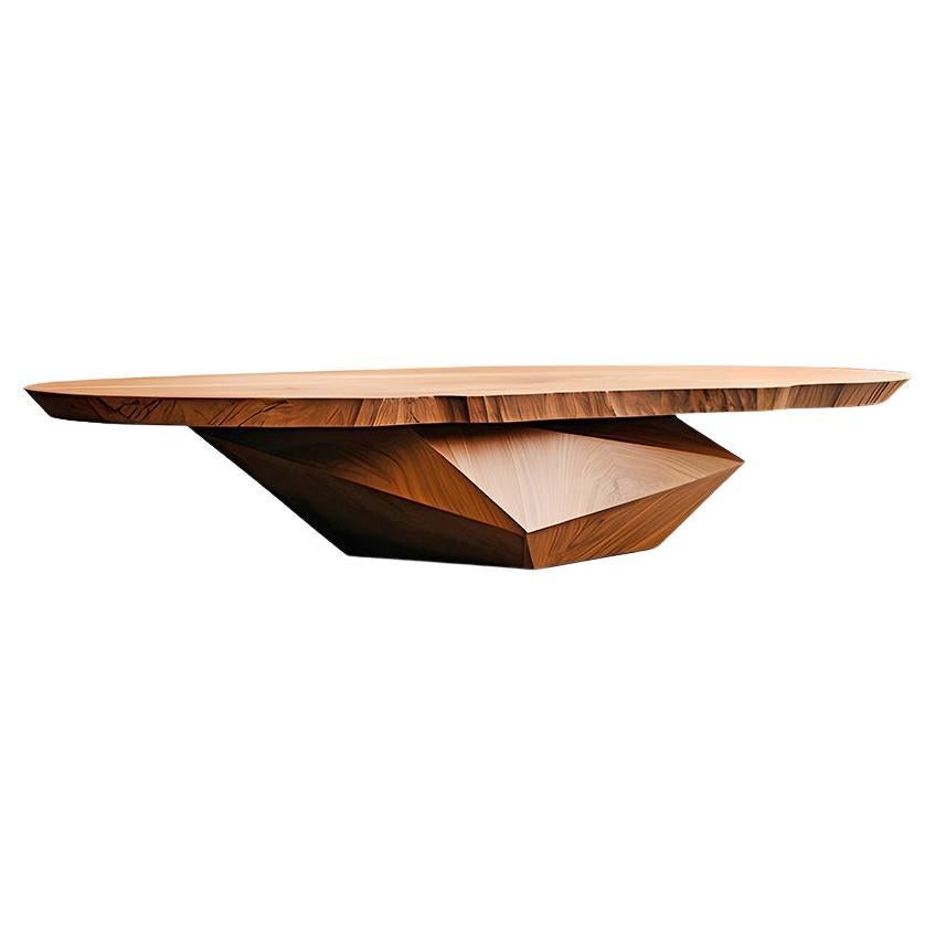 Solace 11: Formal Solid Wood Coffee Table with Geometric Base For Sale