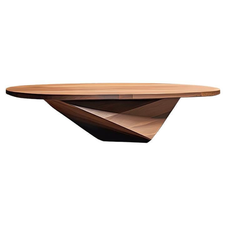 Sophisticated Solace 12: Walnut Table with Straight Lines and Heavy Base For Sale
