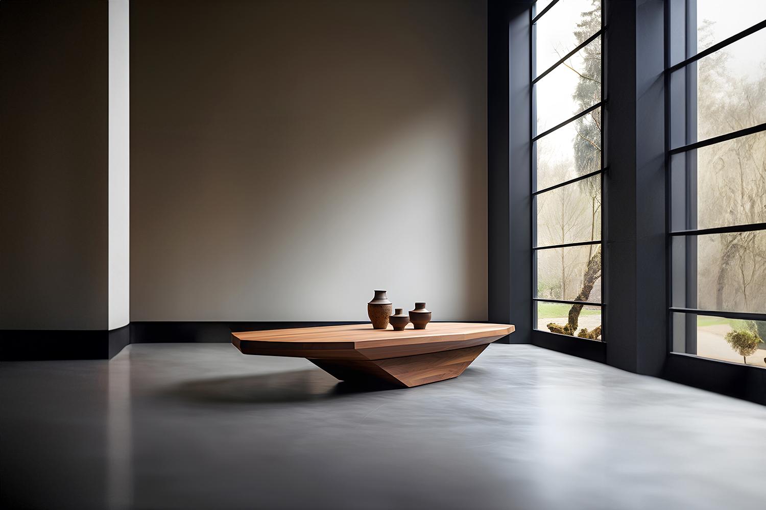 Mid-Century Modern Noyer géométrique Solace 20 : Table basse aux lignes droites et élégantes en vente