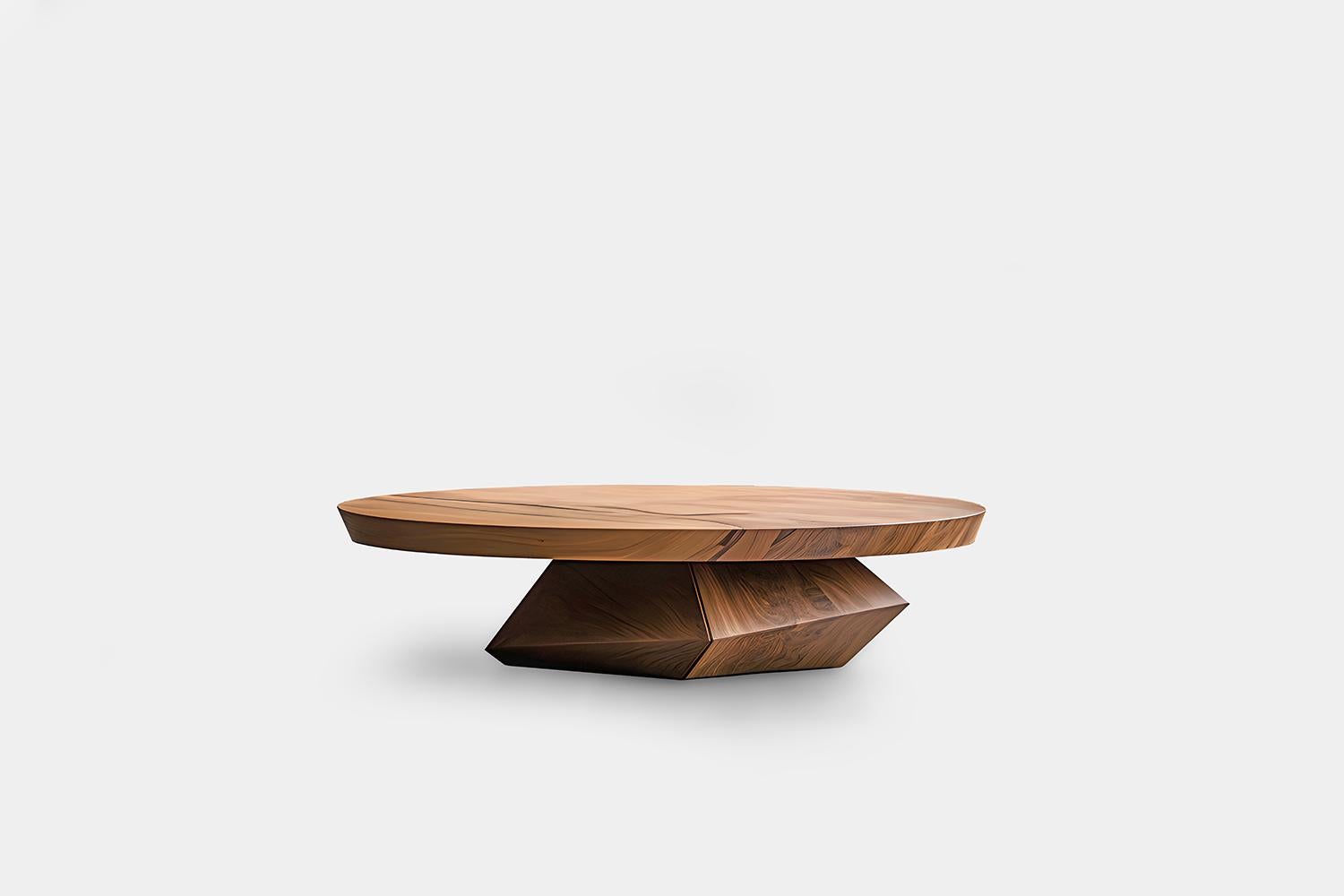 Mid-Century Modern Artistic Geometry Solace 27: Elegant Solid Wood Coffee Table, Heavy Base For Sale
