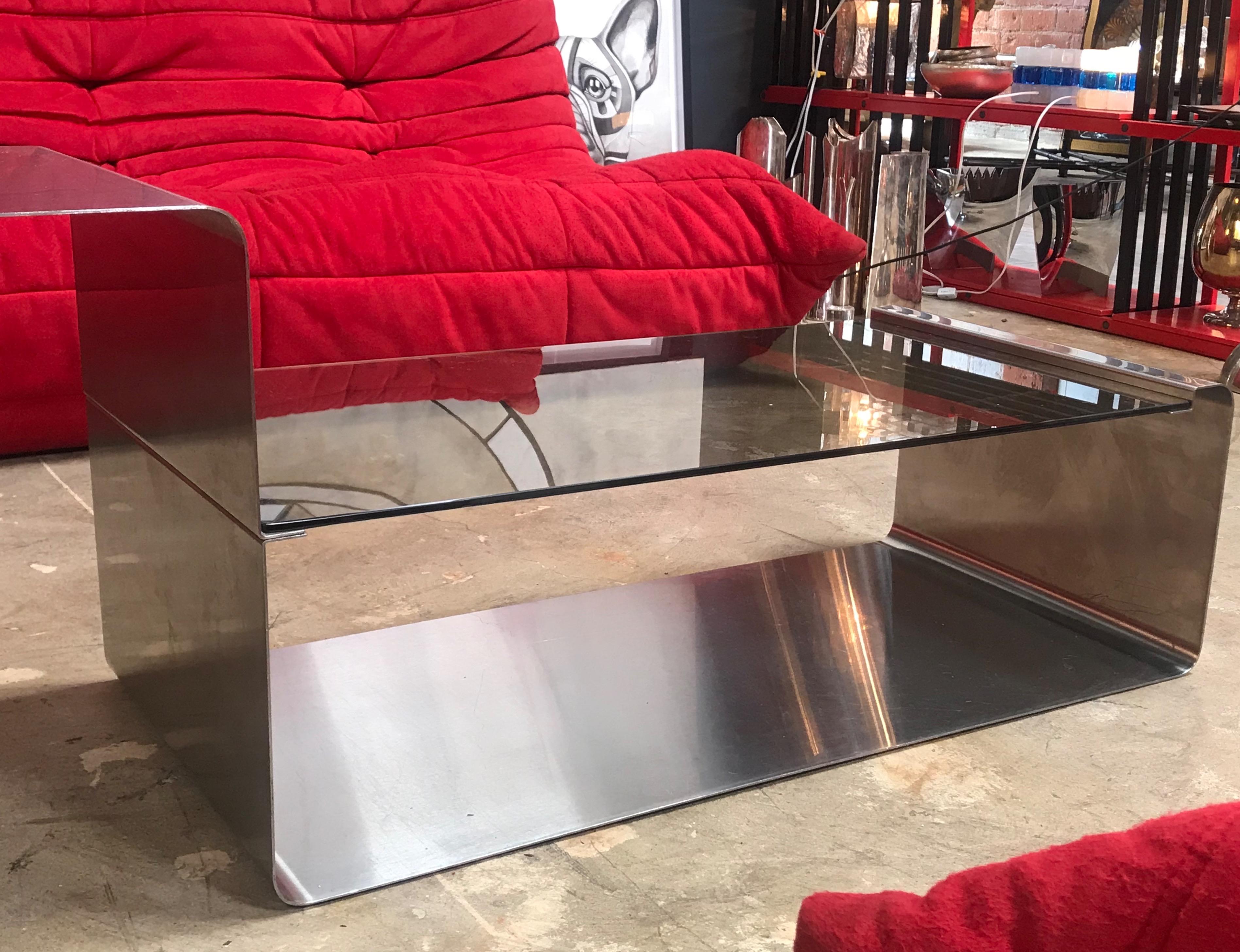 Mid-Century Modern Sculptural Coffee Table Made of Three Modular Glass and Chrome Pieces, 1970s