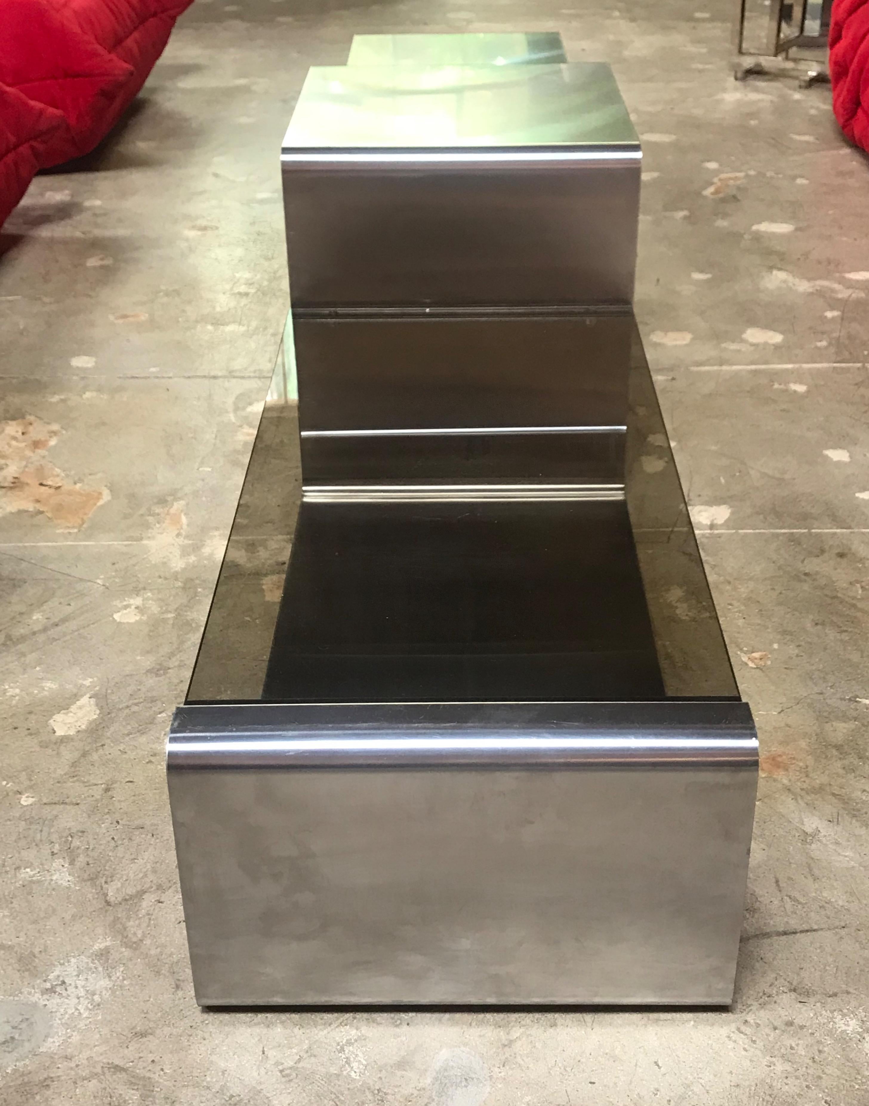 Italian Sculptural Coffee Table Made of Three Modular Glass and Chrome Pieces, 1970s