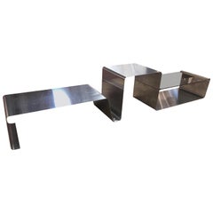 Sculptural Coffee Table Made of Three Modular Glass and Chrome Pieces, 1970s