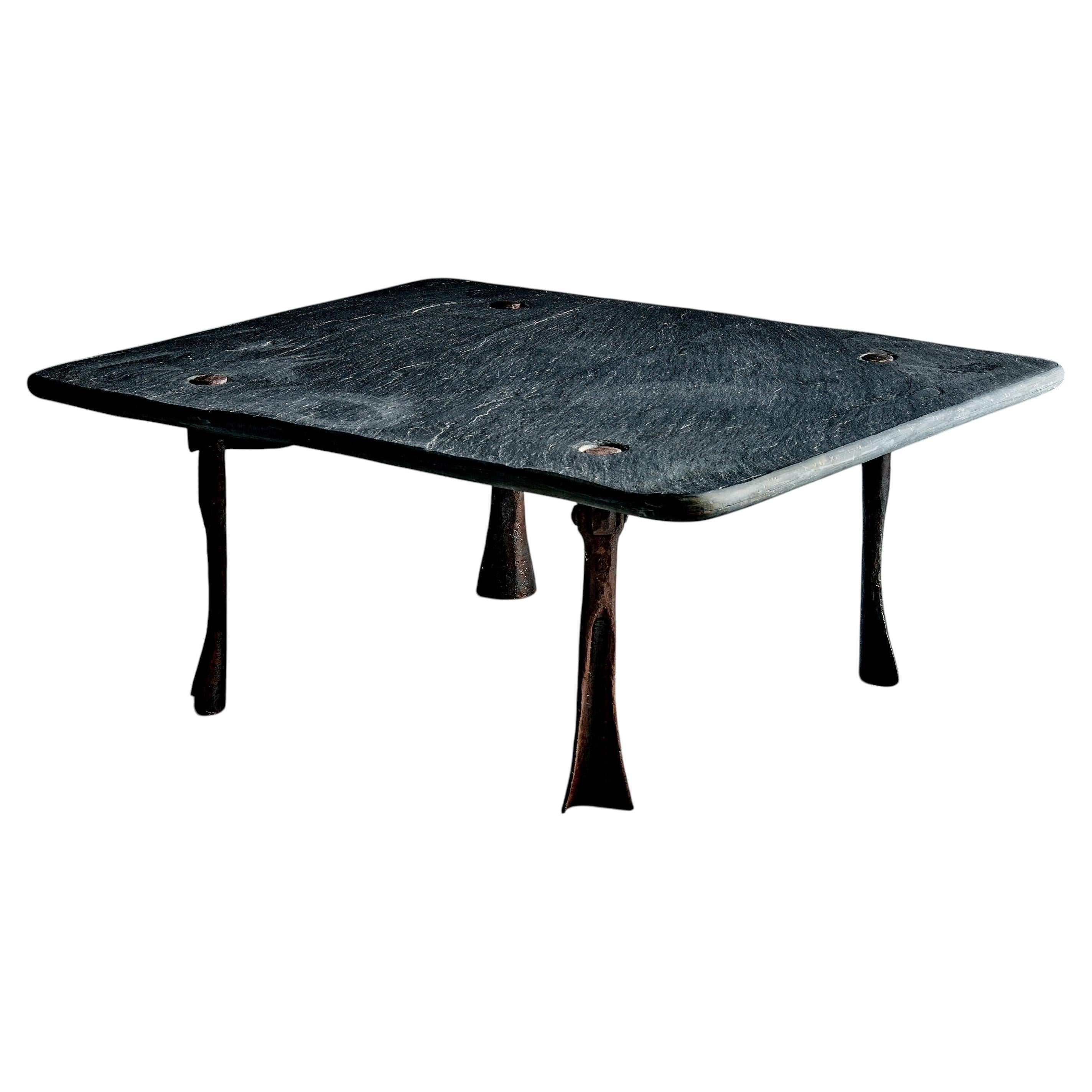 Sculptural Coffee Table with hand-forged Iron Base and Slate Top, Germany, 1960s For Sale