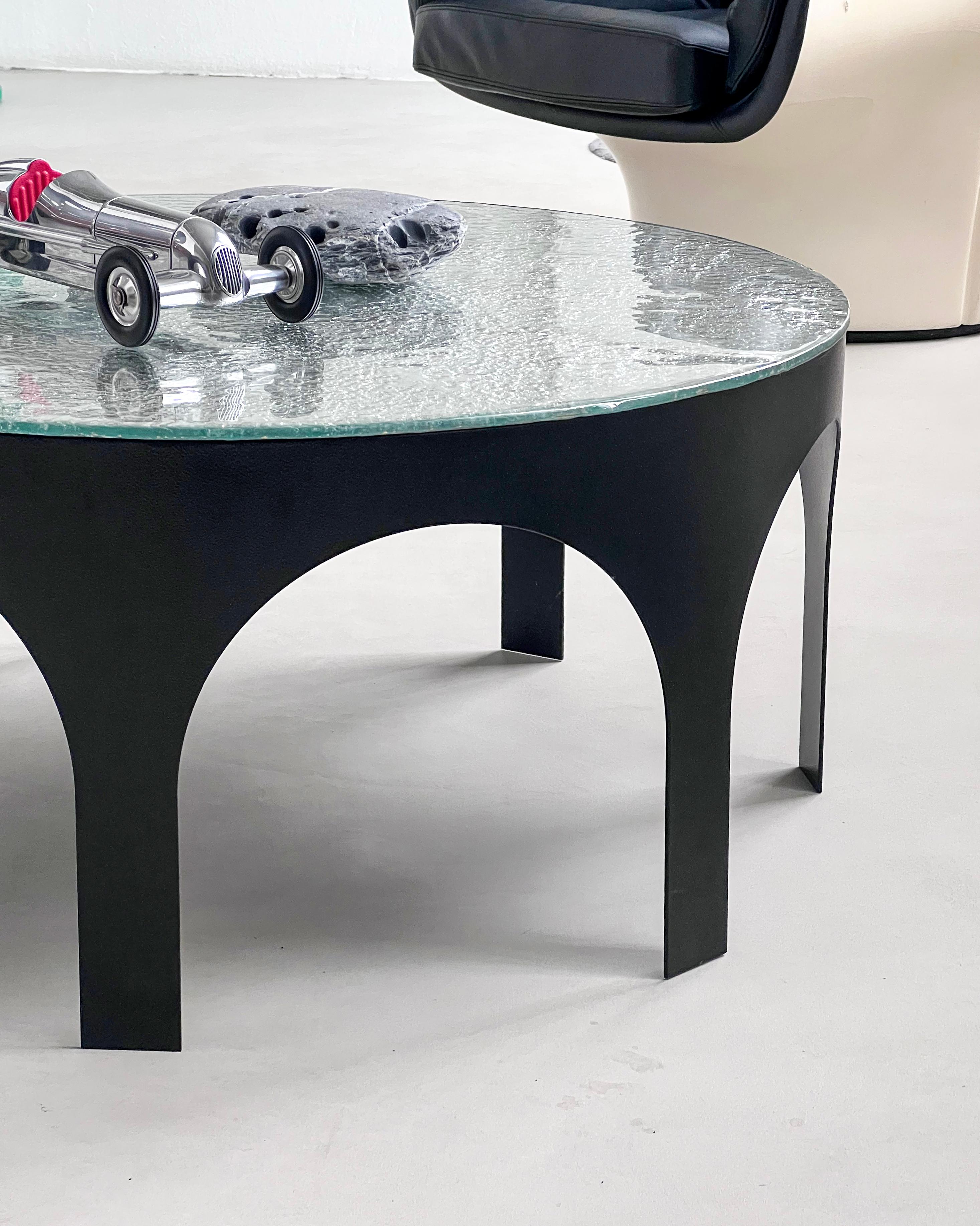 Industrial Italian Arches Coffee Table with silver hand made glass - Made in Milano For Sale