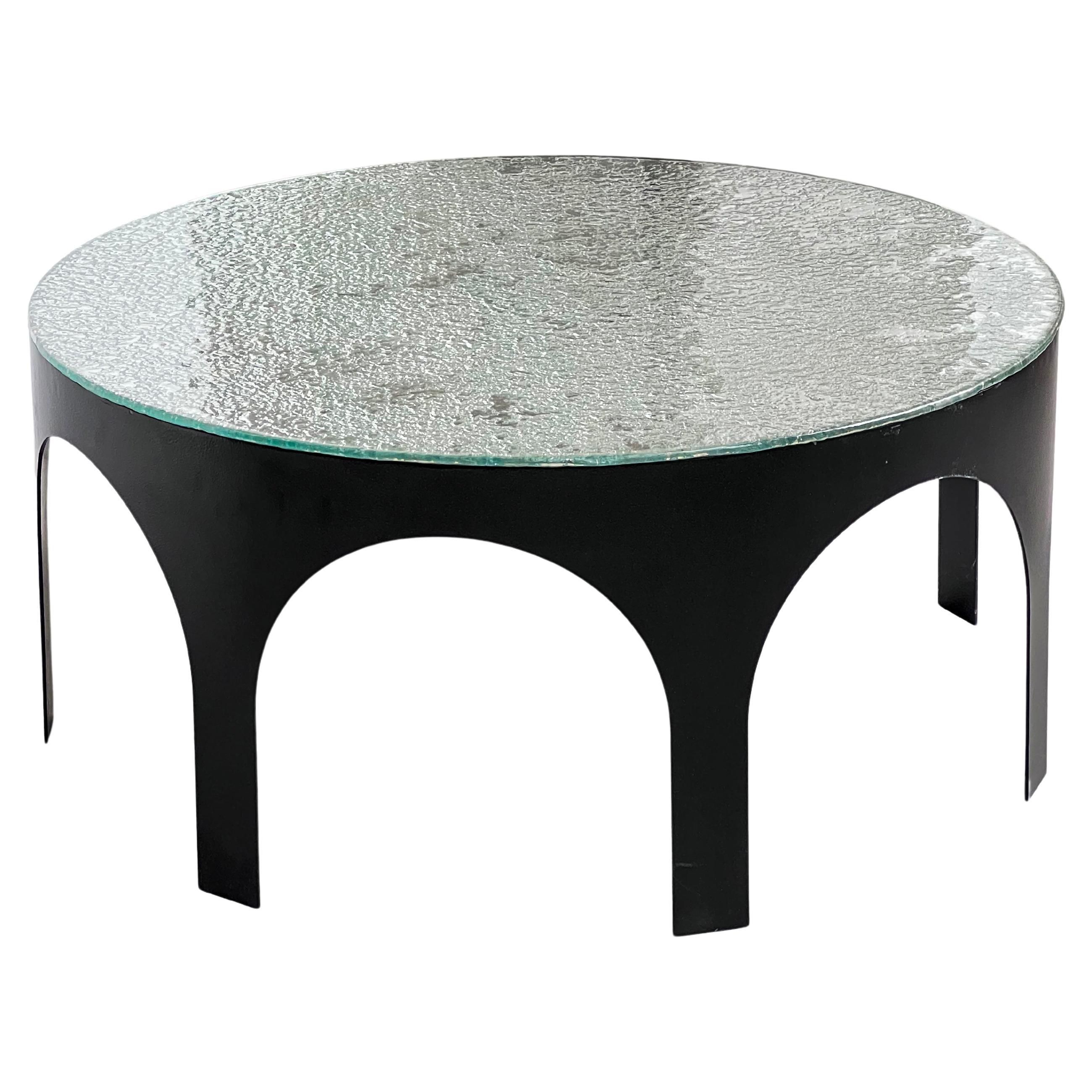 Italian Arches Coffee Table with silver hand made glass - Made in Milano
