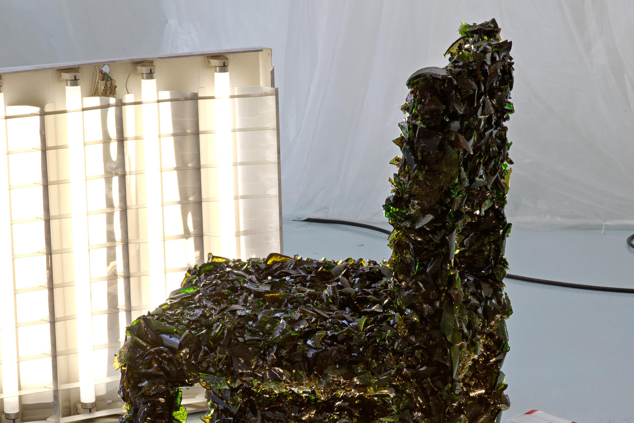 Sculptural Collectible Chair in Crushed Wine Bottle Glass and Resin – Handmade For Sale 2