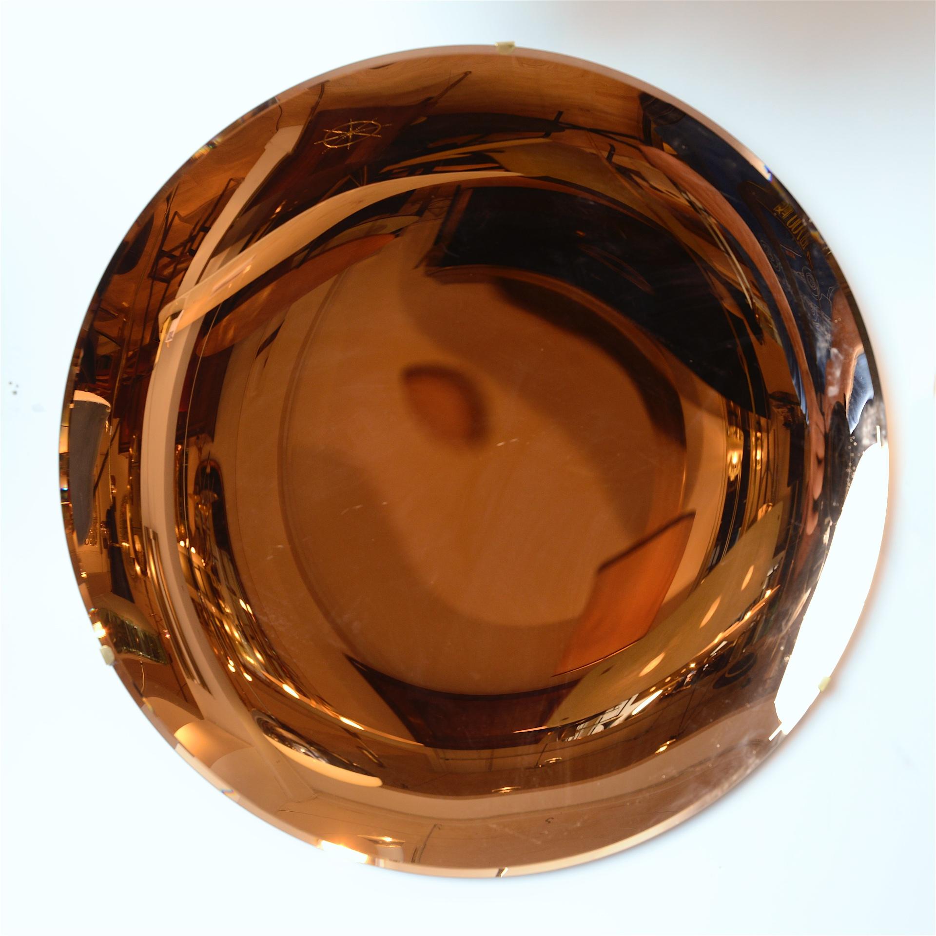 Mid-Century Modern Sculptural Concave Rose Gold Mirror