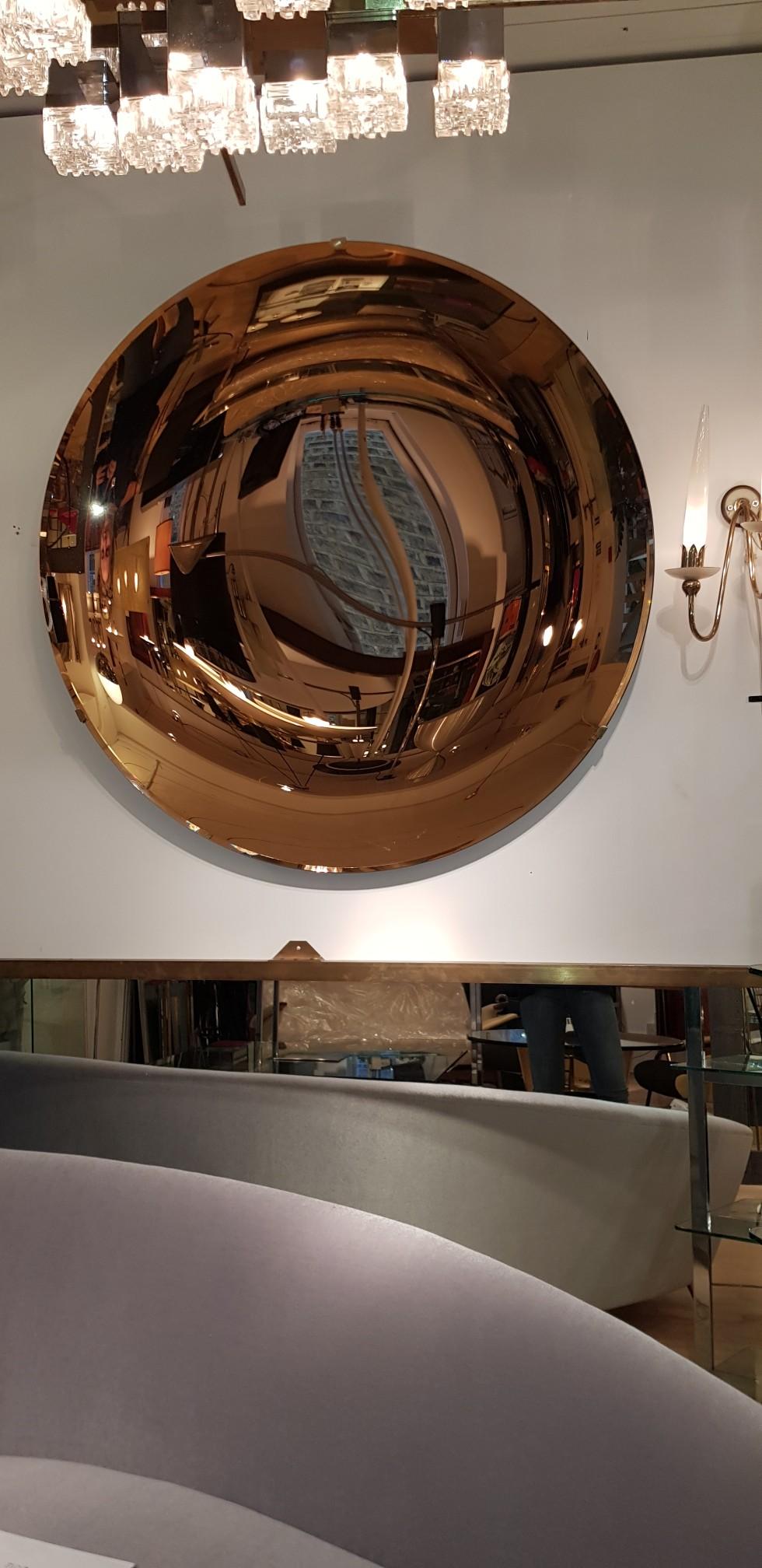 Contemporary Sculptural Concave Rose Gold Mirror For Sale