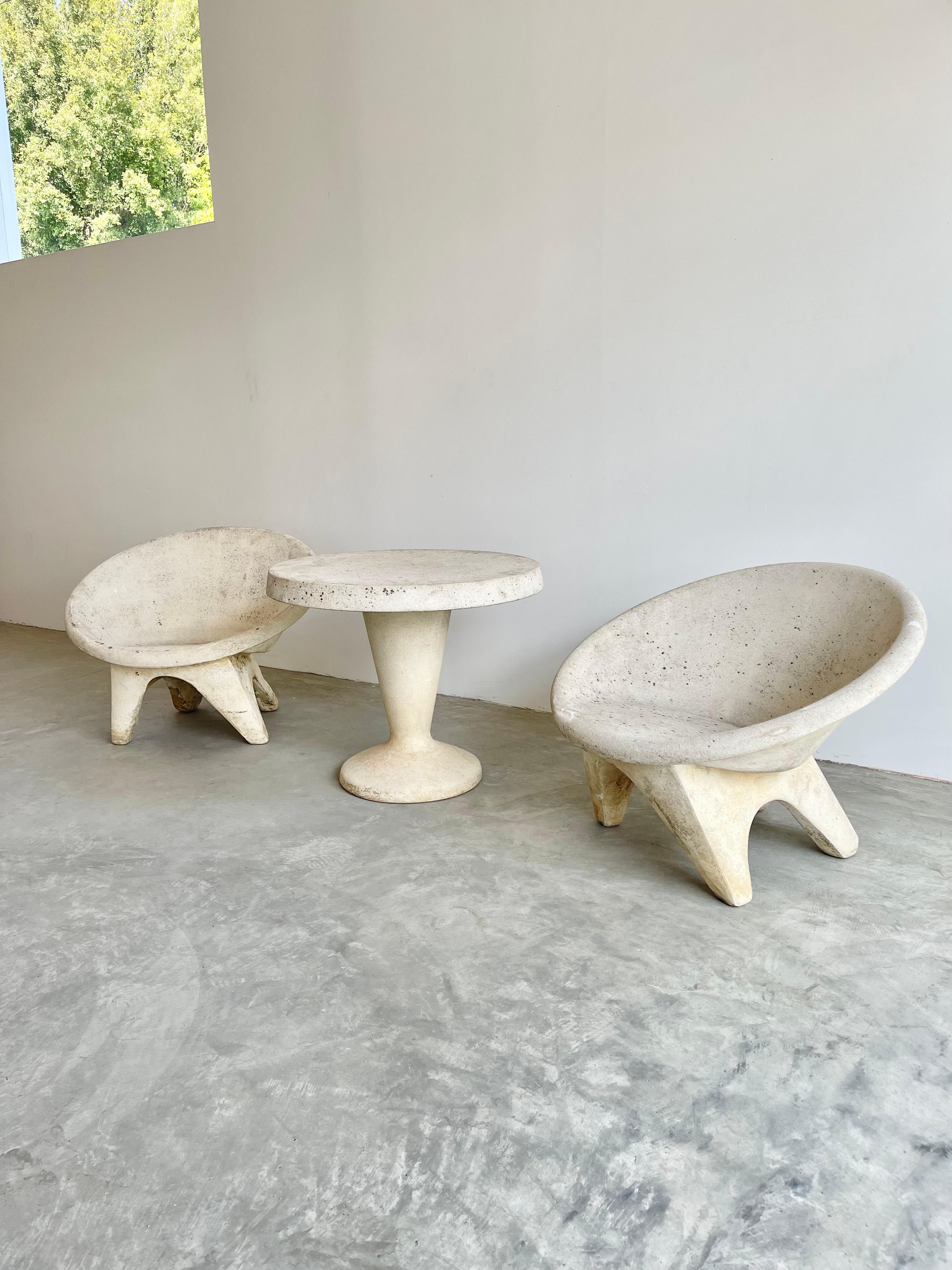 Modern Sculptural Concrete Chairs and Table, 1960s Switzerland