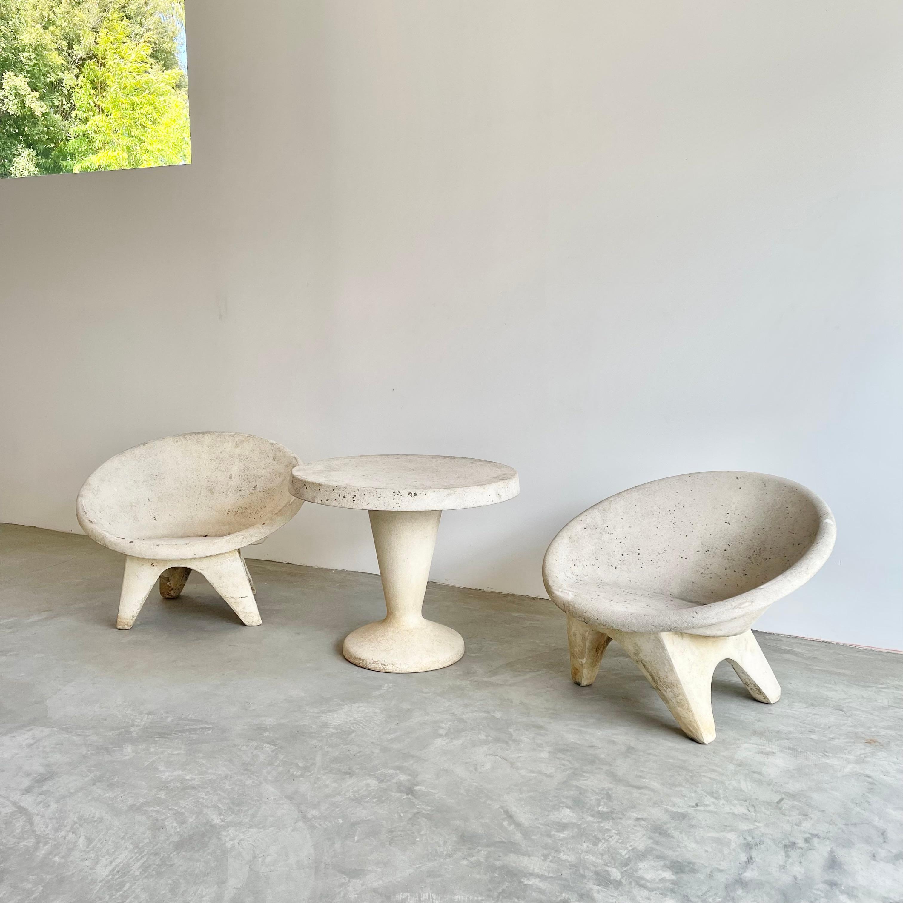 Swiss Sculptural Concrete Chairs and Table, 1960s Switzerland