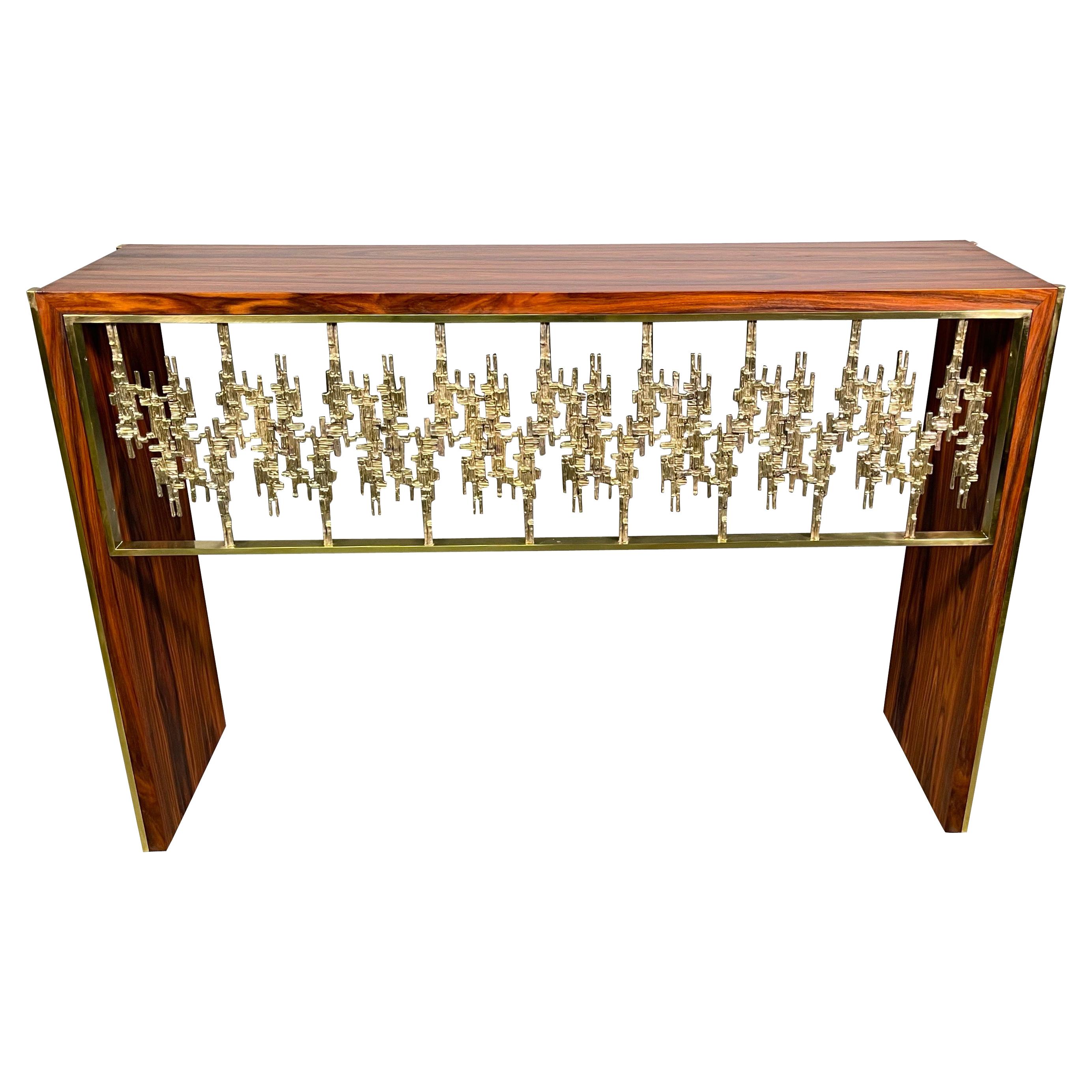 Sculptural Console by Luciano Frigerio in Palisander and Brass, 1970s For Sale