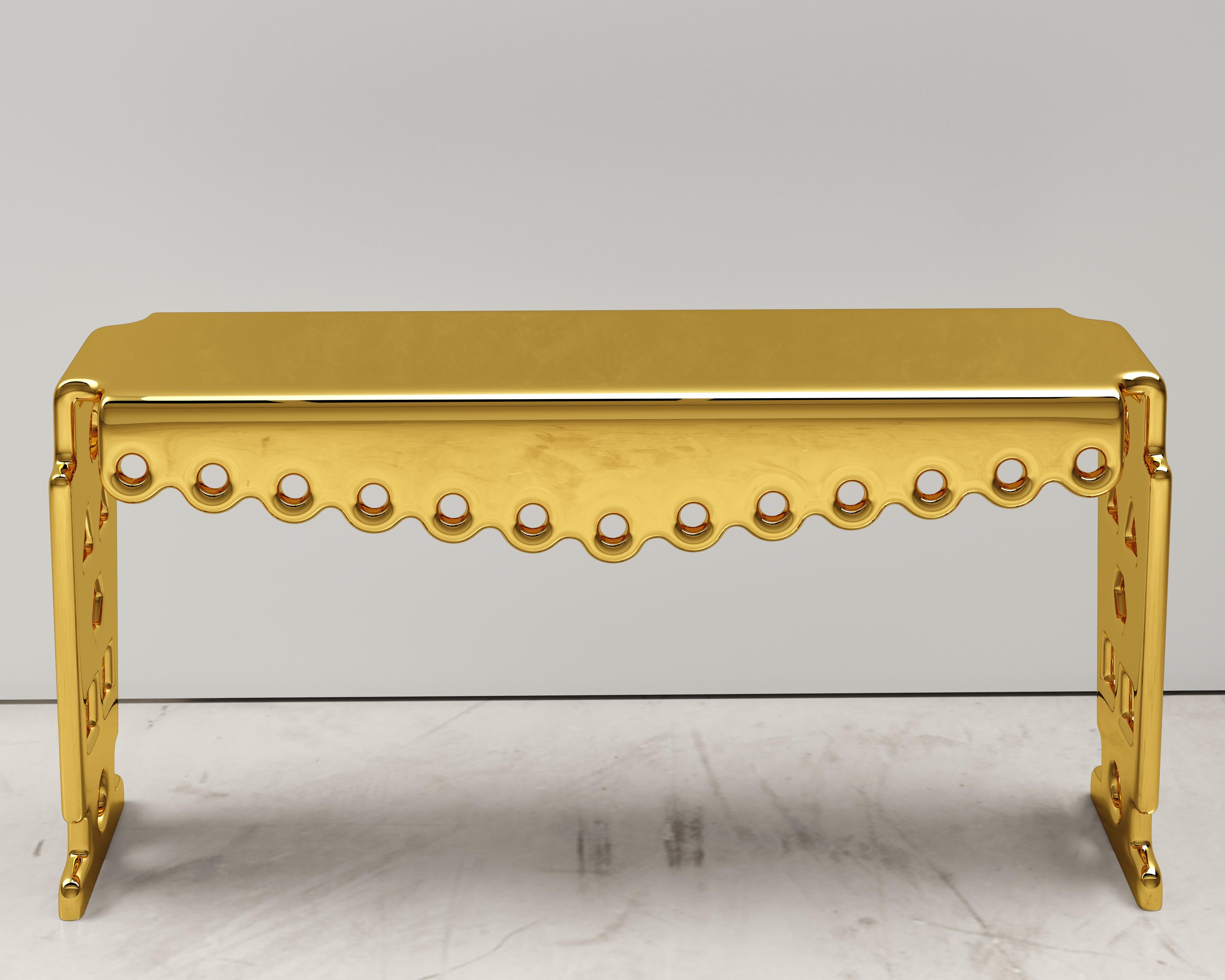 Contemporary Brass Console With Mirror Polished Finish Functional Art Collectible Design For Sale