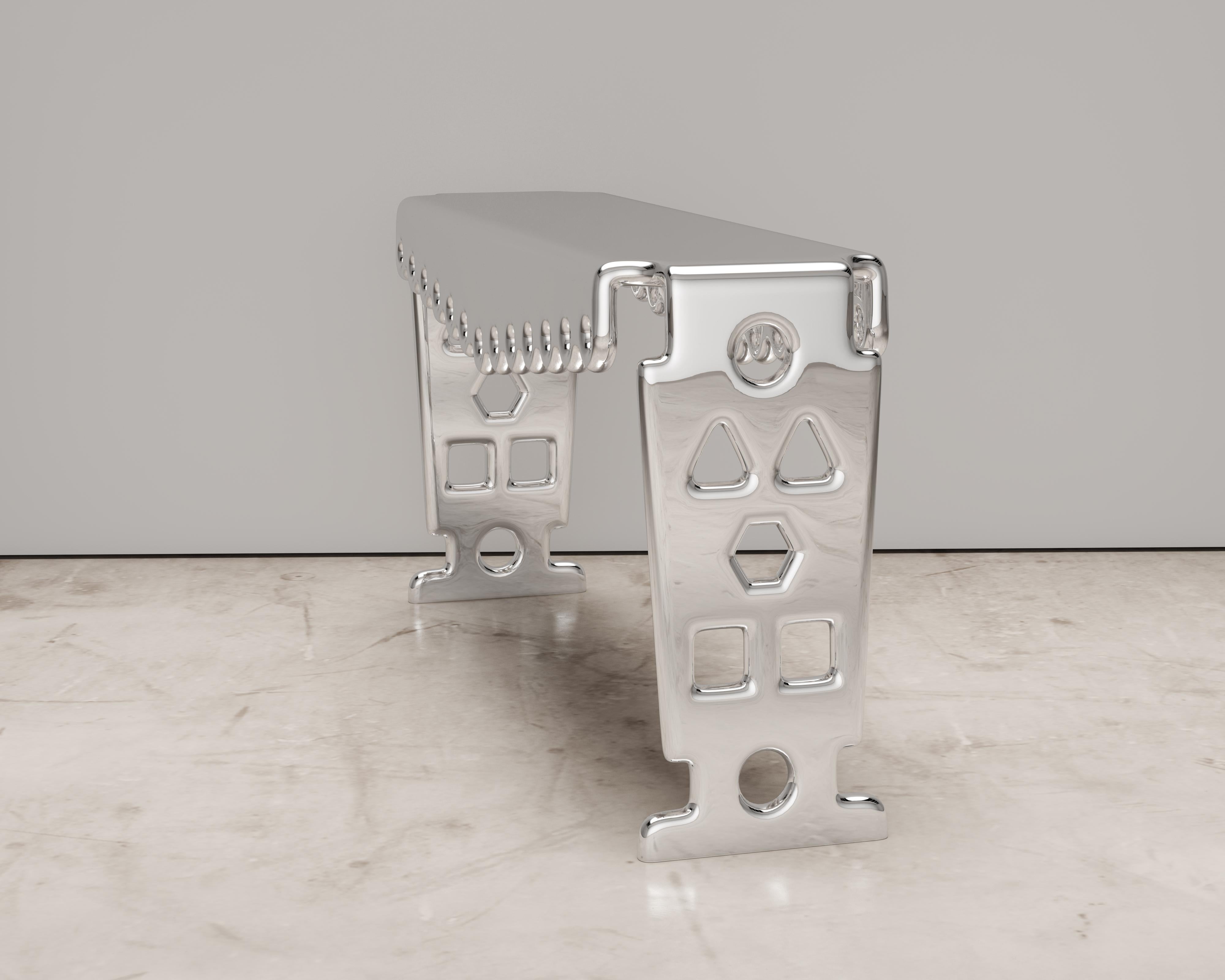 Contemporary Stainless Console With Mirror Polished Finish Functional Art Collectible Design For Sale