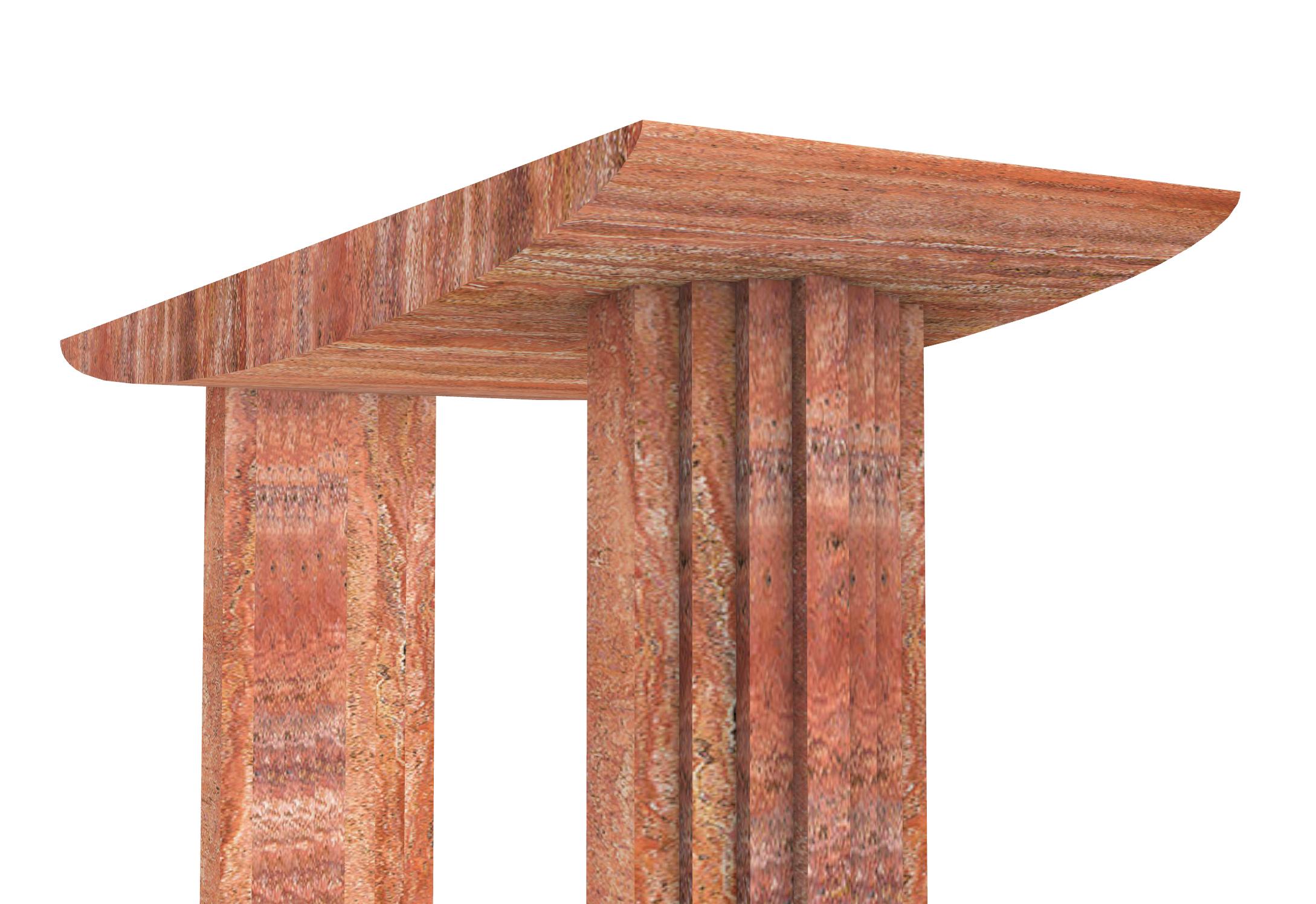 Bulgare Table console sculpturale 0024c en pierre de travertin rouge de l'artiste Desia Ava en vente