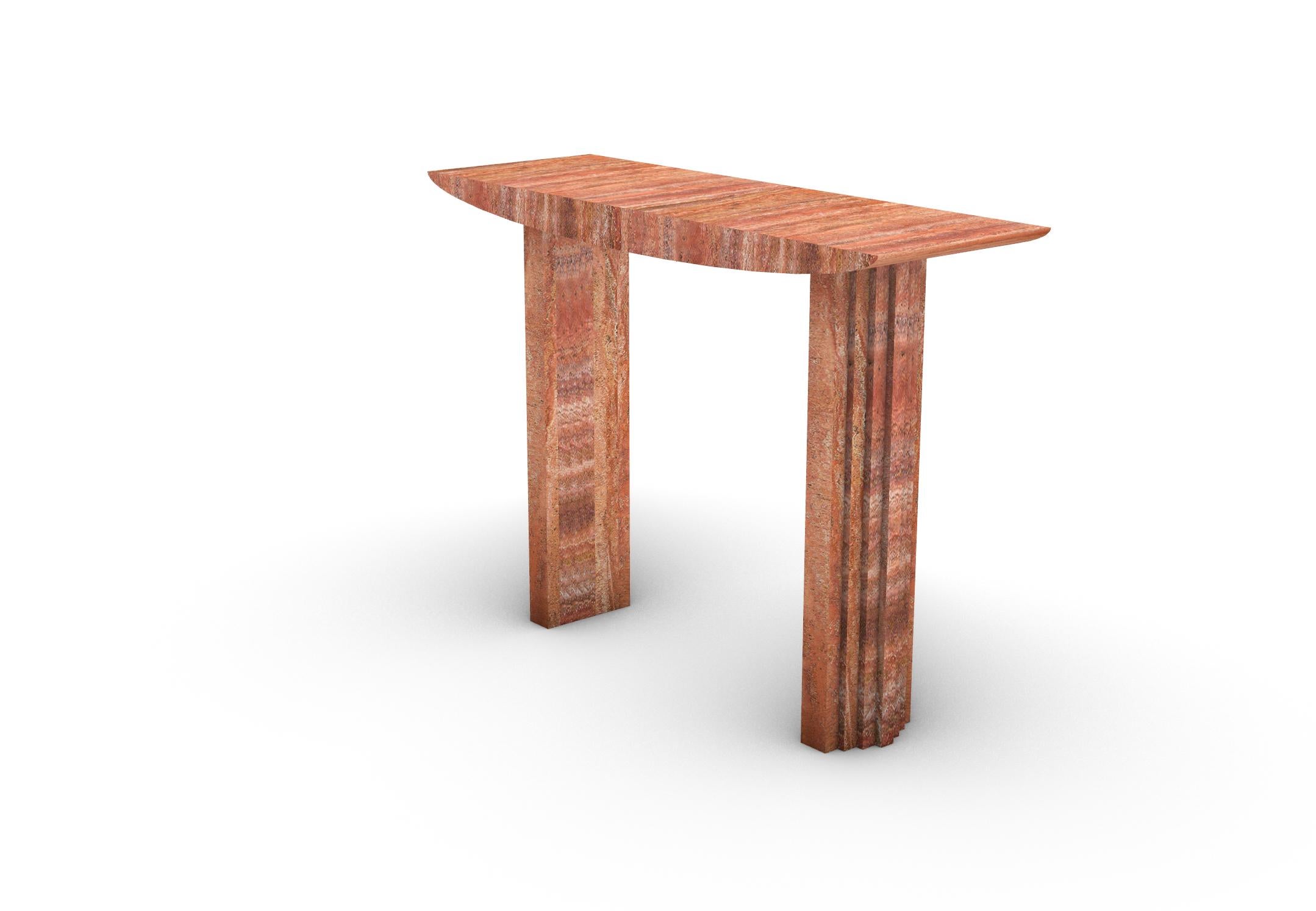Sculptural Console table 0024c in Red Travertine stone by artist Desia Ava For Sale 2