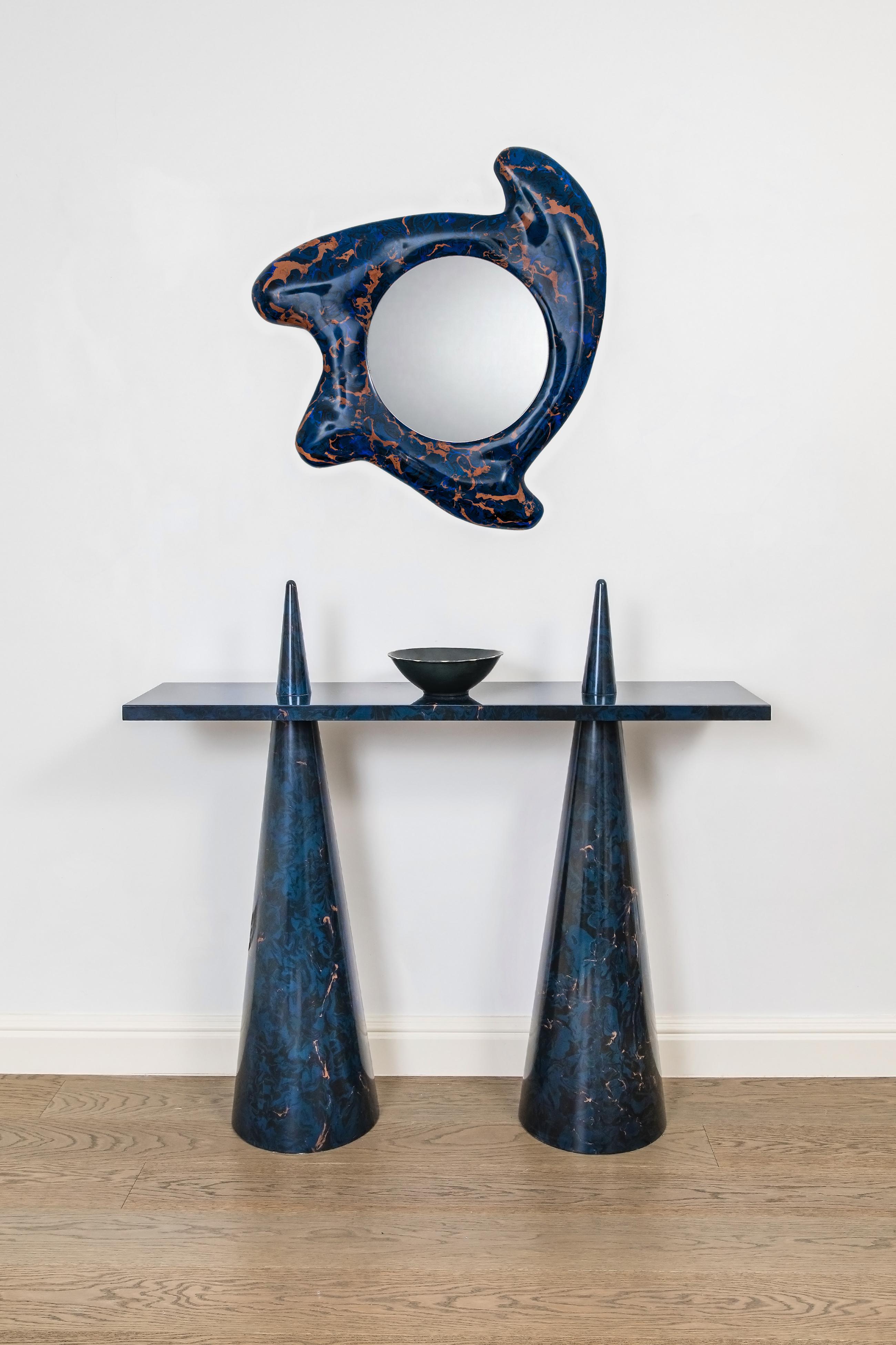 British  Console table & mirror sculptural set. One of a kind.  Hand crafted For Sale