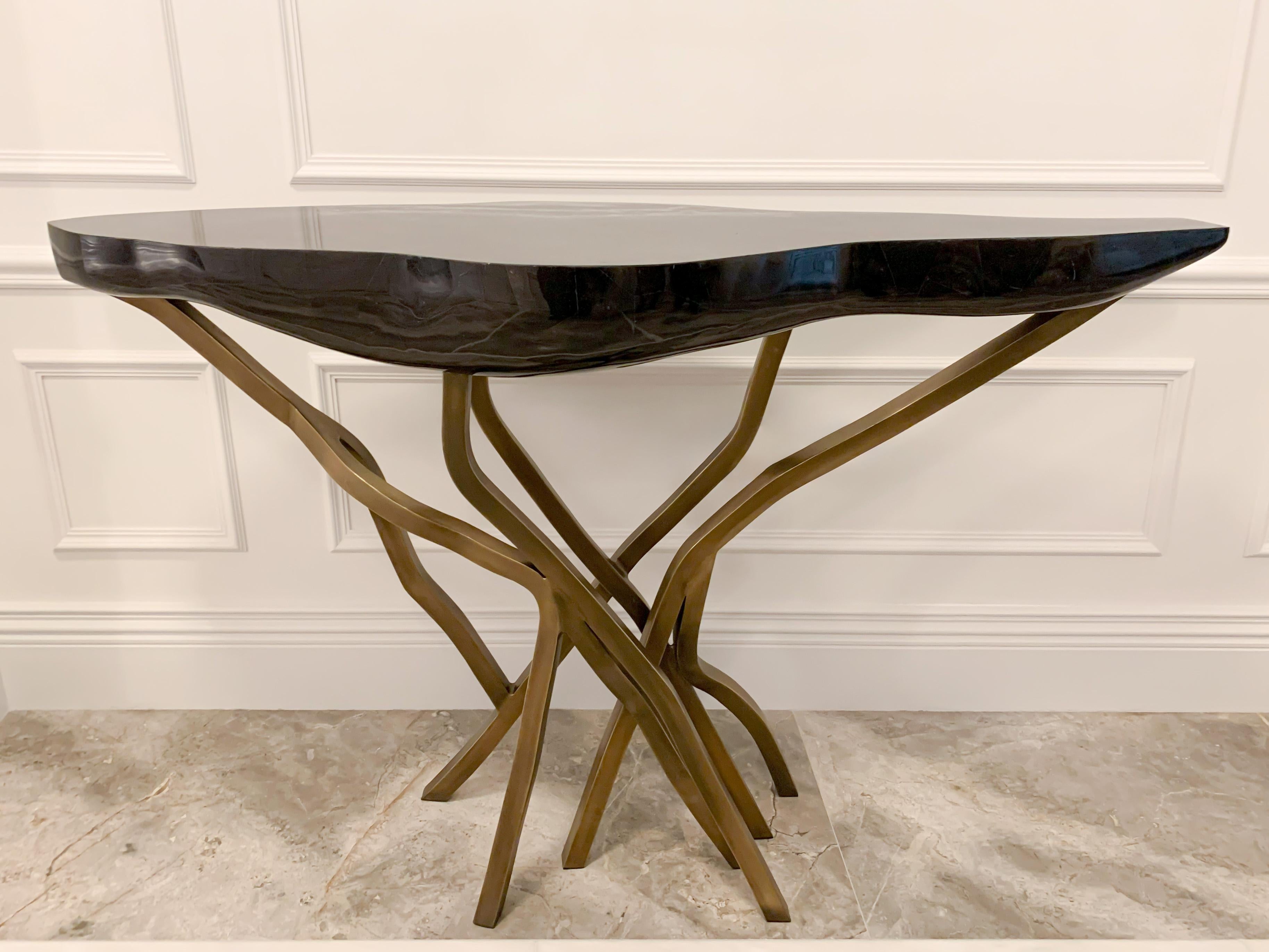Organic Modern Sculptural Console Table, Black Pen Shell and Bronze by R & Y Augousti, France For Sale