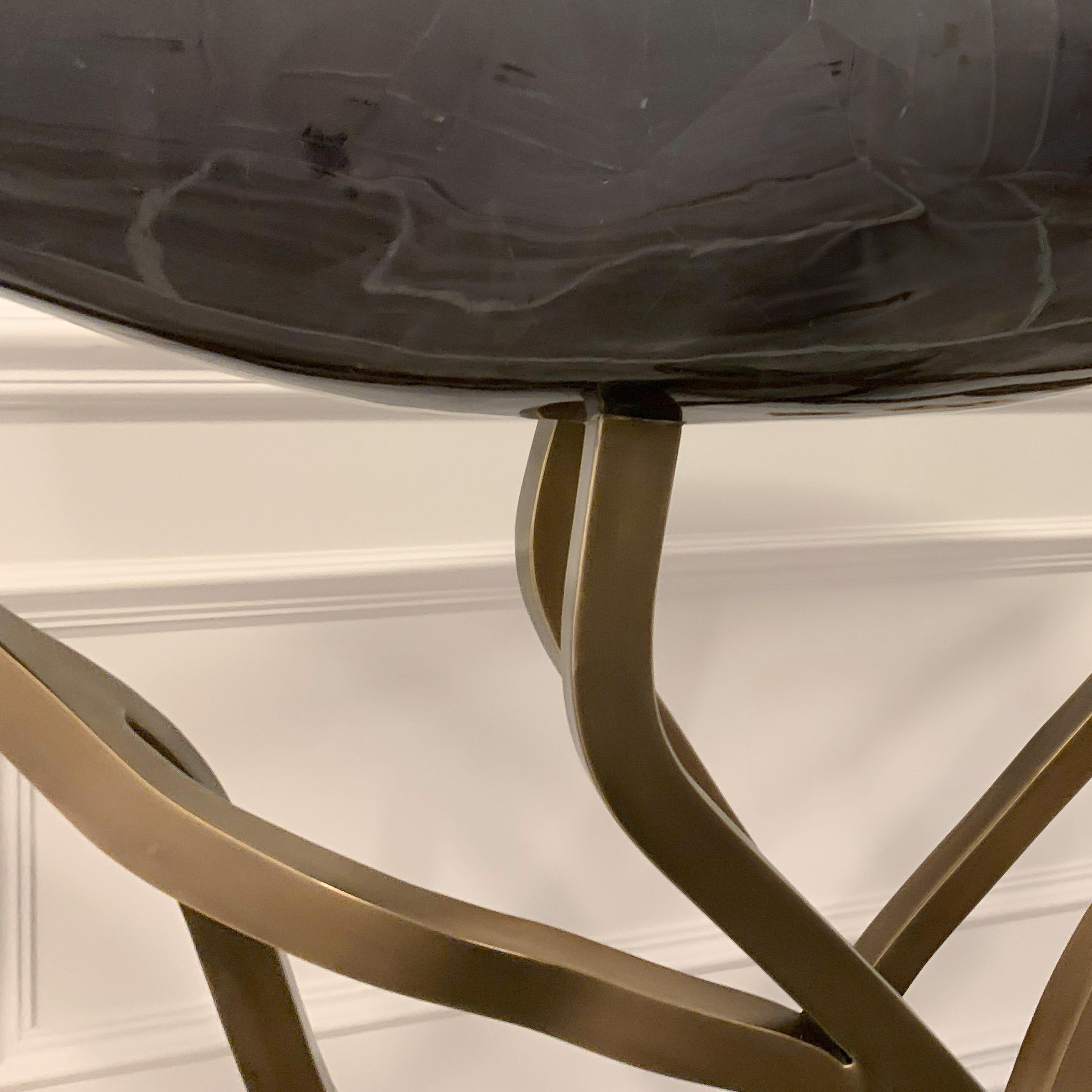 Patinated Sculptural Console Table, Black Pen Shell and Bronze by R & Y Augousti, France For Sale