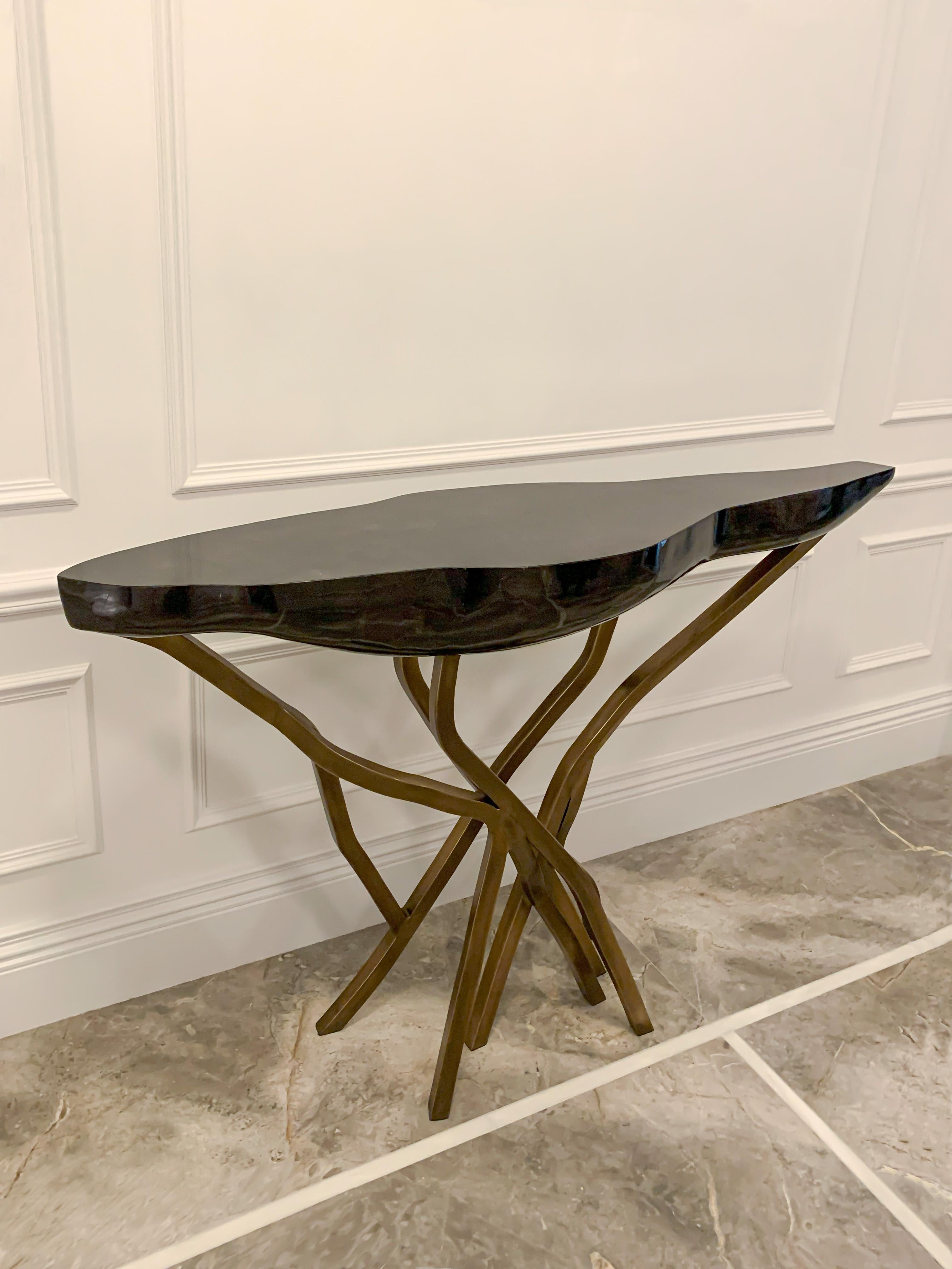 Sculptural Console Table, Black Pen Shell and Bronze by R & Y Augousti, France In Good Condition For Sale In Glasgow, GB