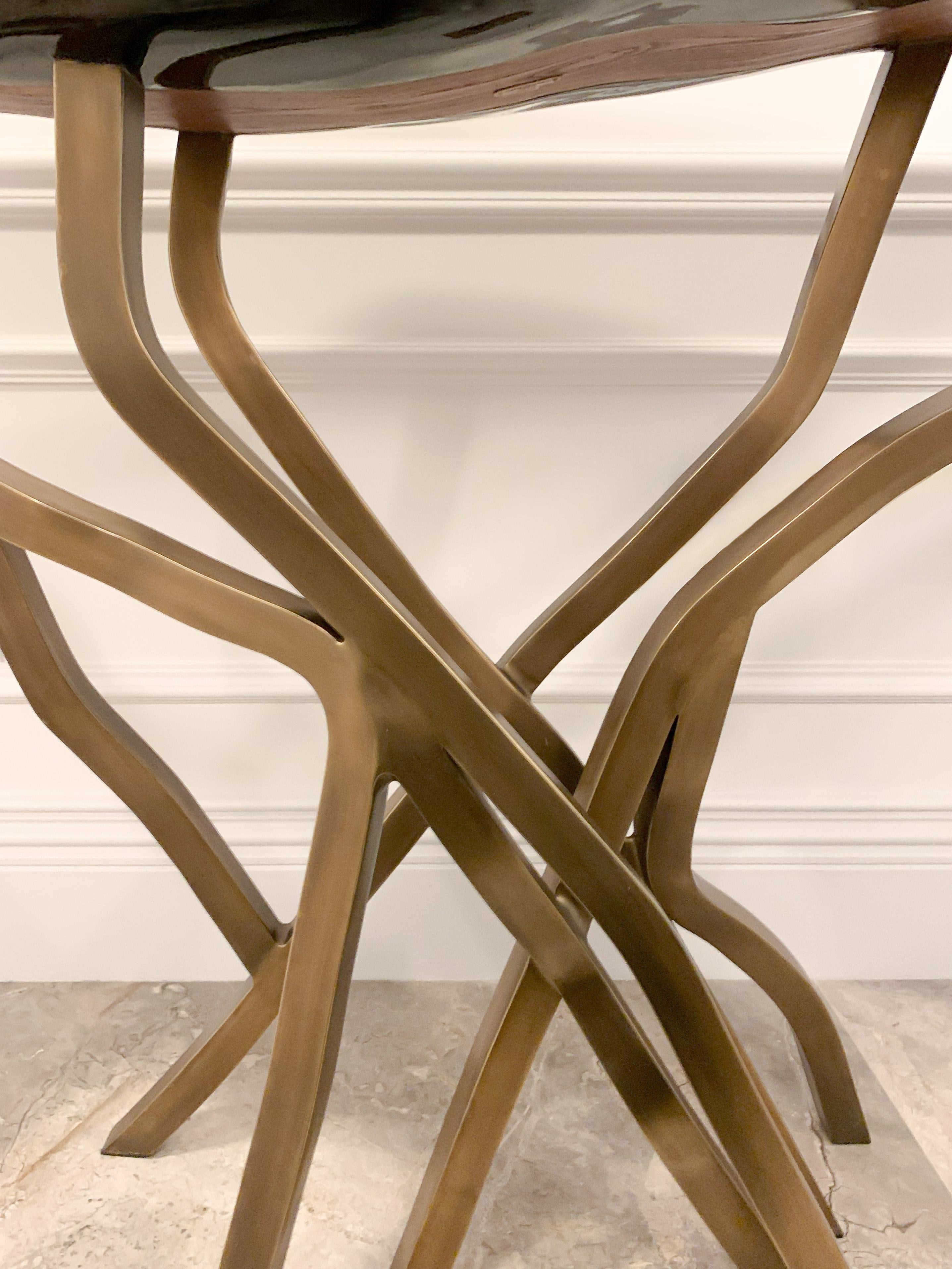 Contemporary Sculptural Console Table, Black Pen Shell and Bronze by R & Y Augousti, France For Sale