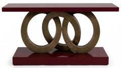 Hollywood Regency Style High-Gloss Burgundy Lacquer Console Table