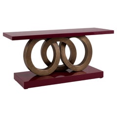 Hollywood Regency Style High-Gloss Burgundy Lacquer Console Table