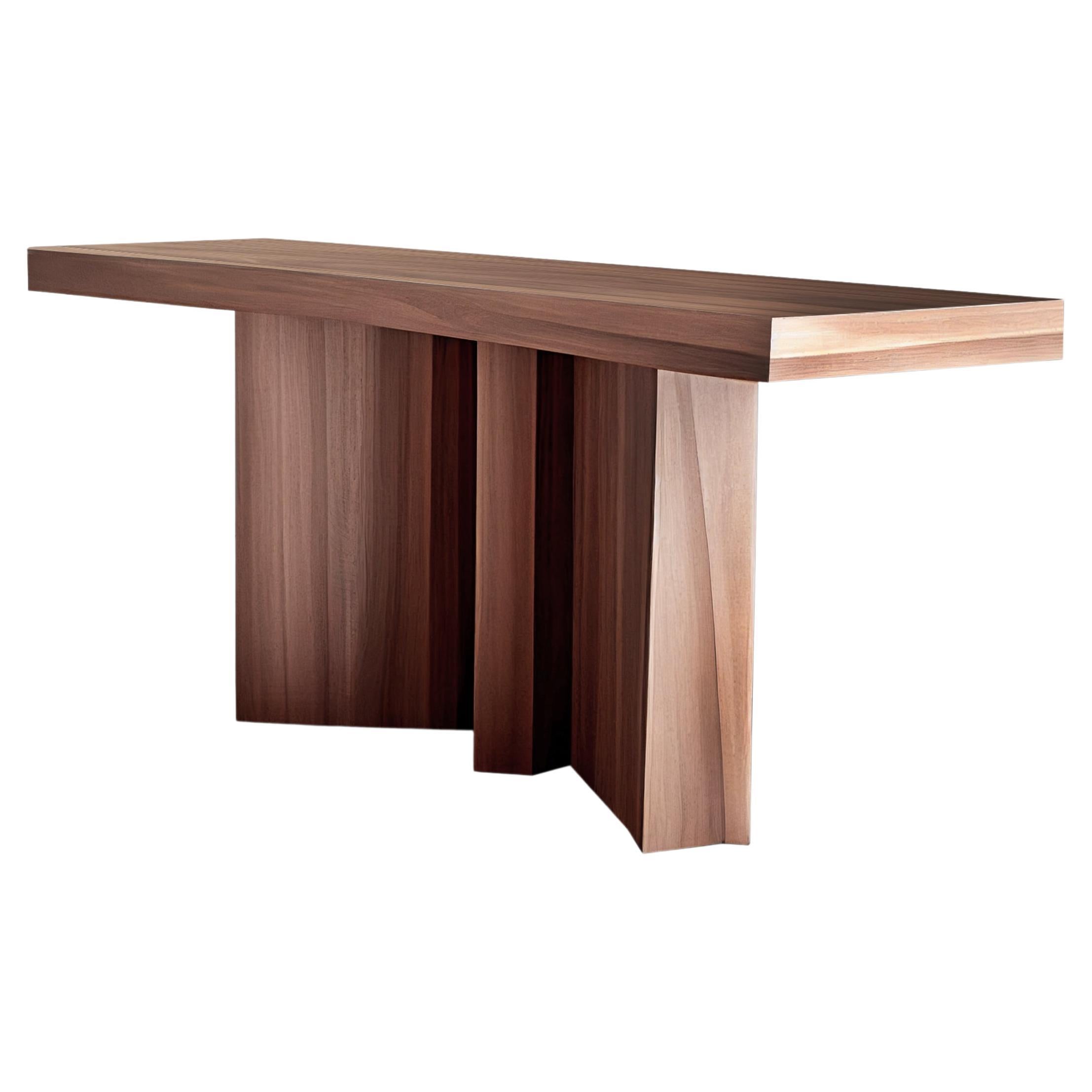 Console sculpturale, table d'appoint en bois de noyer massif, console étroite