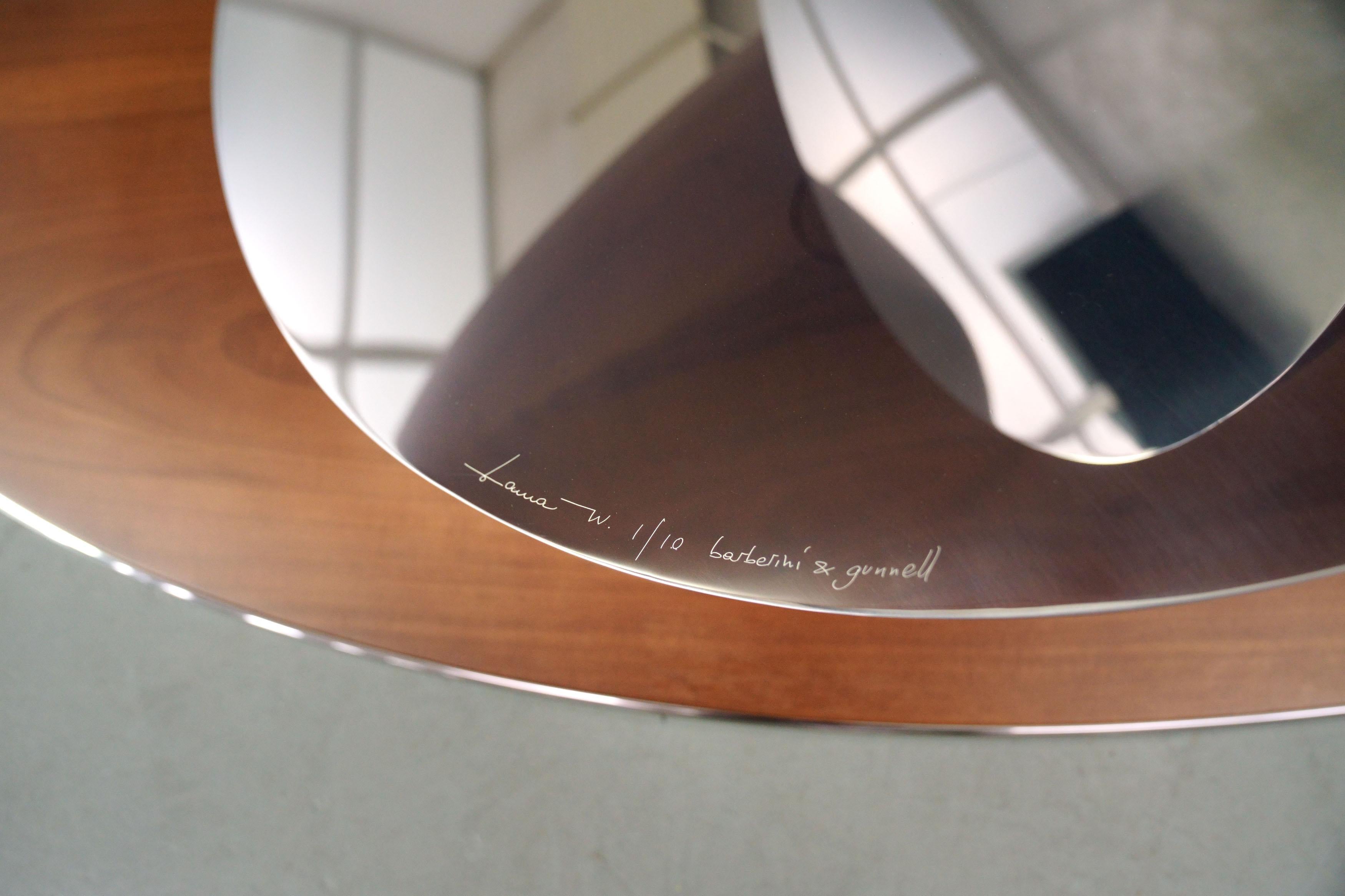 Sculptural Console Table, Walnut Wood and Polished Mirror Steel Limited Edition For Sale 3