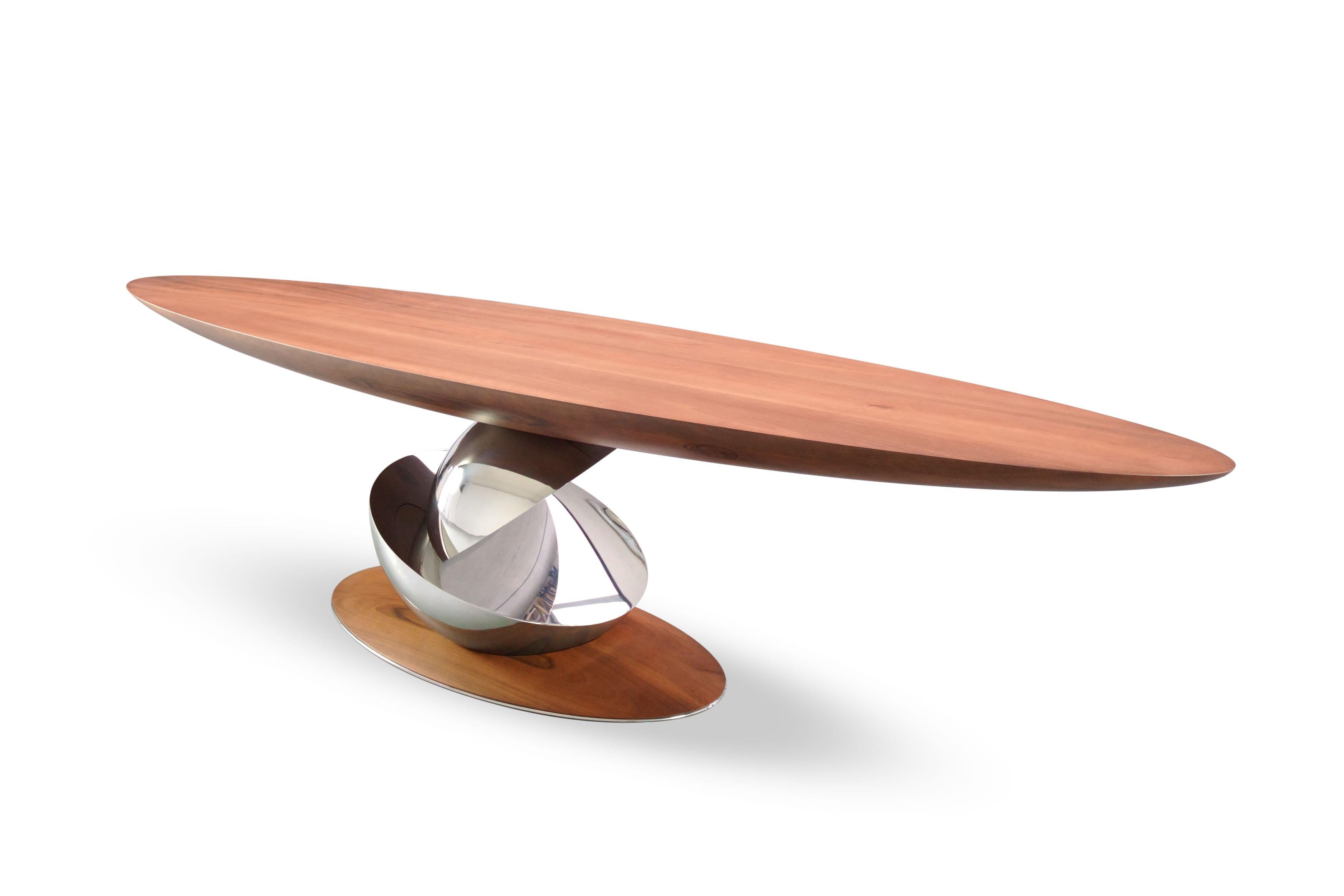 Sculptural Console Table, Walnut Wood and Polished Mirror Steel Limited Edition For Sale 7