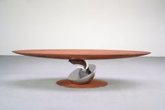 Sculptural Console Table, Walnut Wood and Polished Mirror Steel Limited Edition