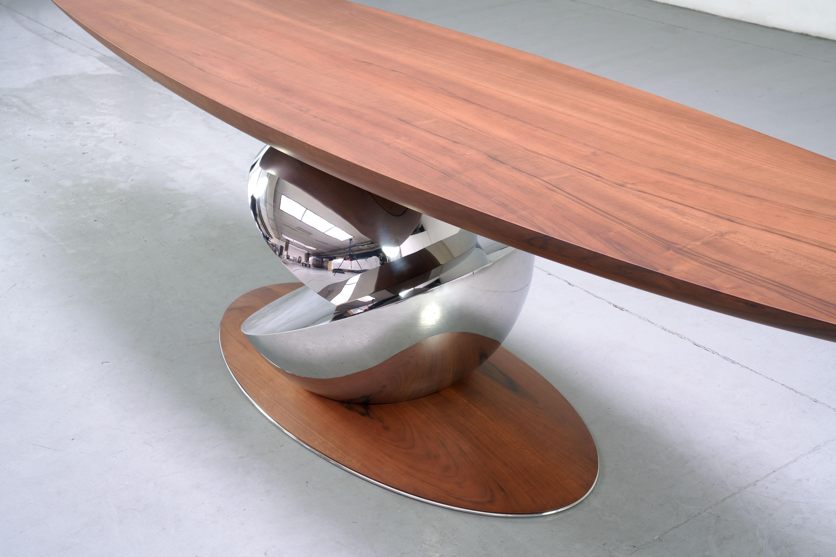 Sculptural Console Table, Walnut Wood and Polished Mirror Steel Limited Edition In New Condition For Sale In Ancona, Marche