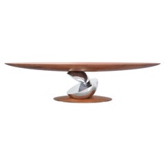 Tavolo consolle scultoreo, legno di noce e acciaio lucidato a specchio Edizione limitata
