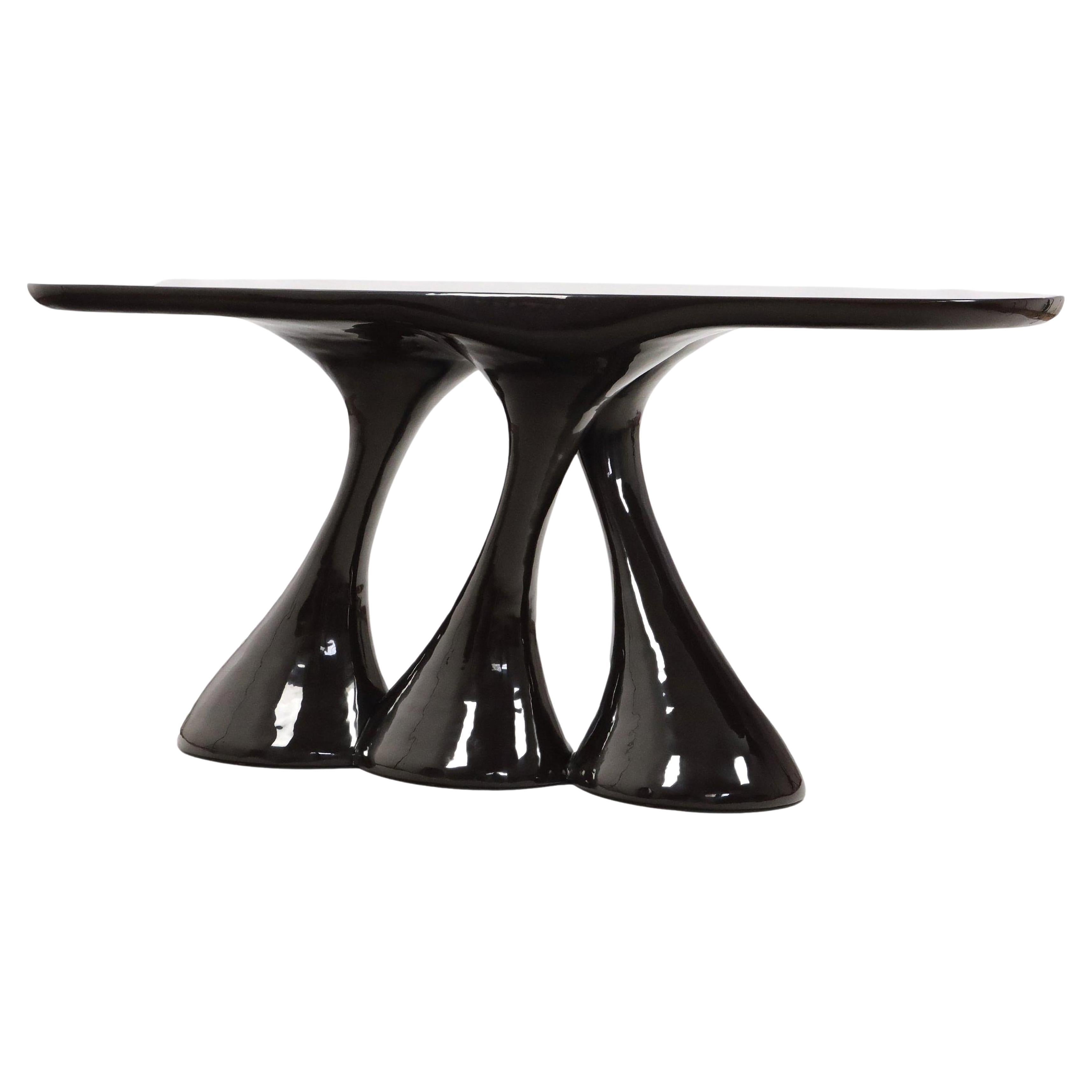 Sculptural Console Table with Organic Triple Pedestal Base In Custom RAL Colors