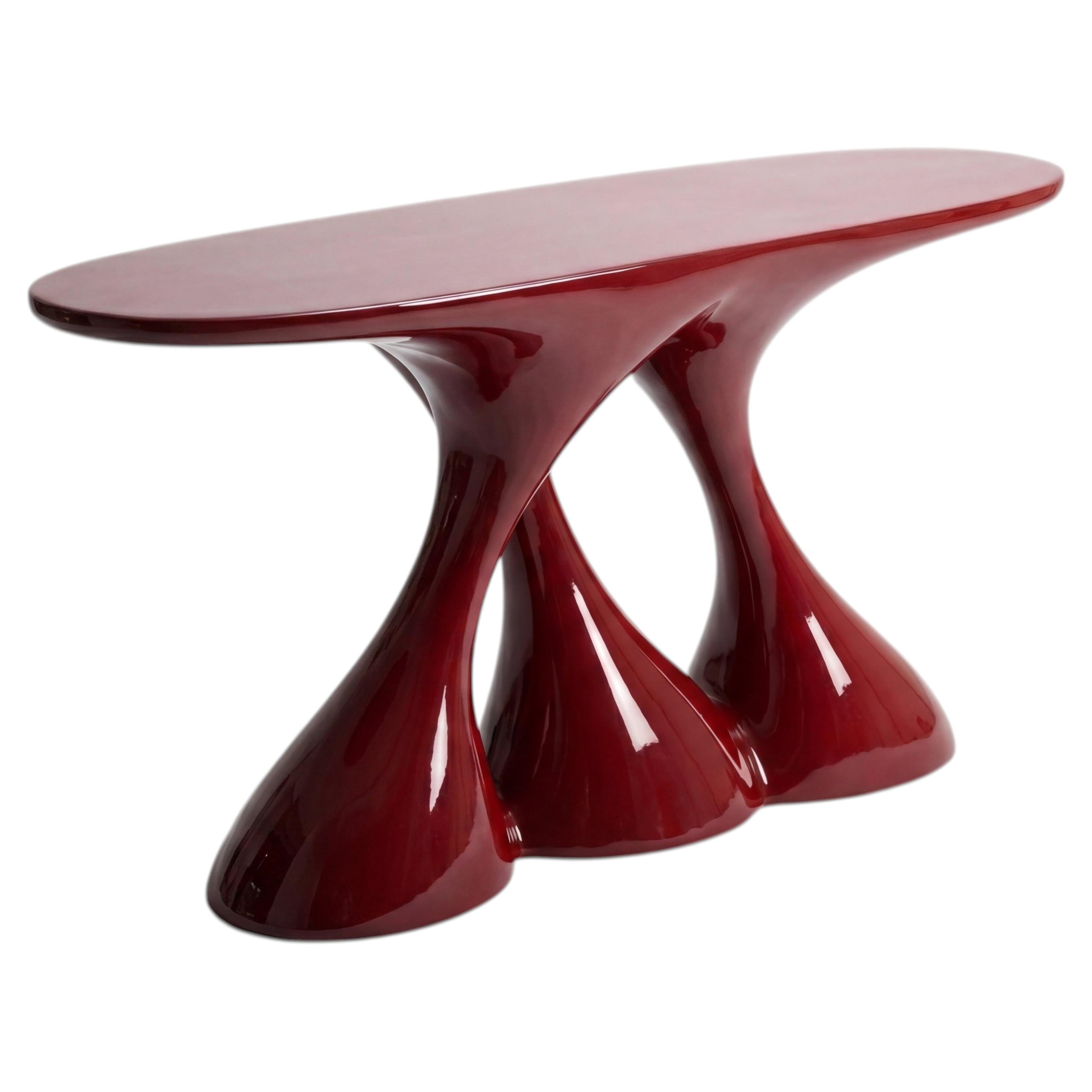 Sculptural Console Table with Organic Triple Pedestal Base In Custom RAL Colors