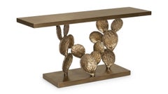 Sculptural Console w/ Cactus Leaf-Shaped Structure in Cast Brass & Bronze Lacqer