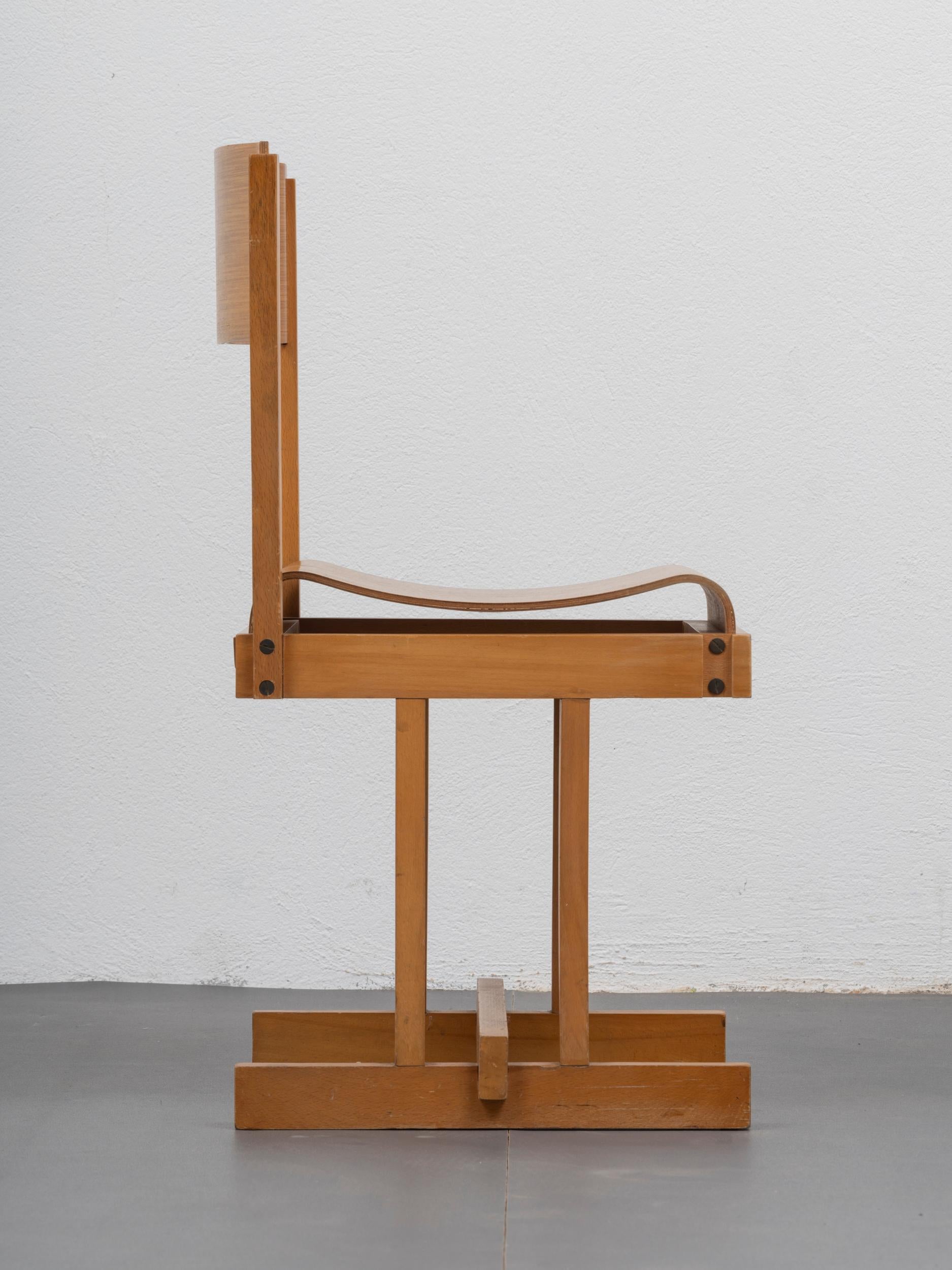 Brutalist Sculptural Constructivist 1970s Wood Italian Desk Chair 