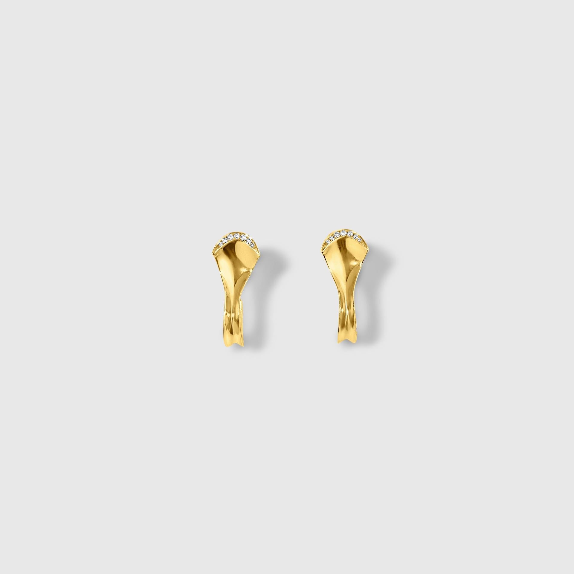 Sculptural Contemporary, Couture 18K Gold Earrings with Natural White Diamonds For Sale 10