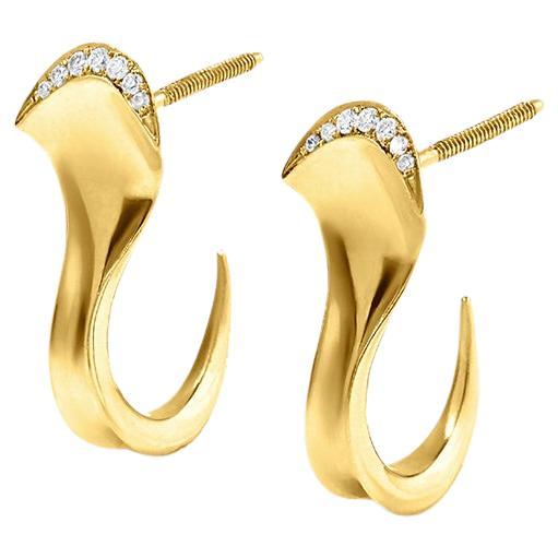 Sculptural Contemporary, Couture 18K Gold Earrings with Natural White Diamonds