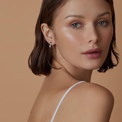 Sculptural Contemporary Couture 18K White Gold Huggie Hoop Small Earrings