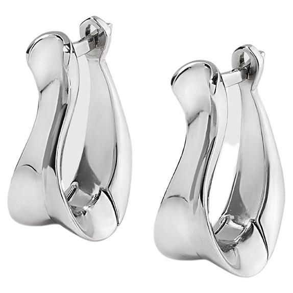 Sculptural Contemporary Couture 18K White Gold Huggie Hoop Small Earrings For Sale