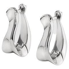 Sculptural Contemporary Couture 18K White Gold Huggie Hoop Small Earrings