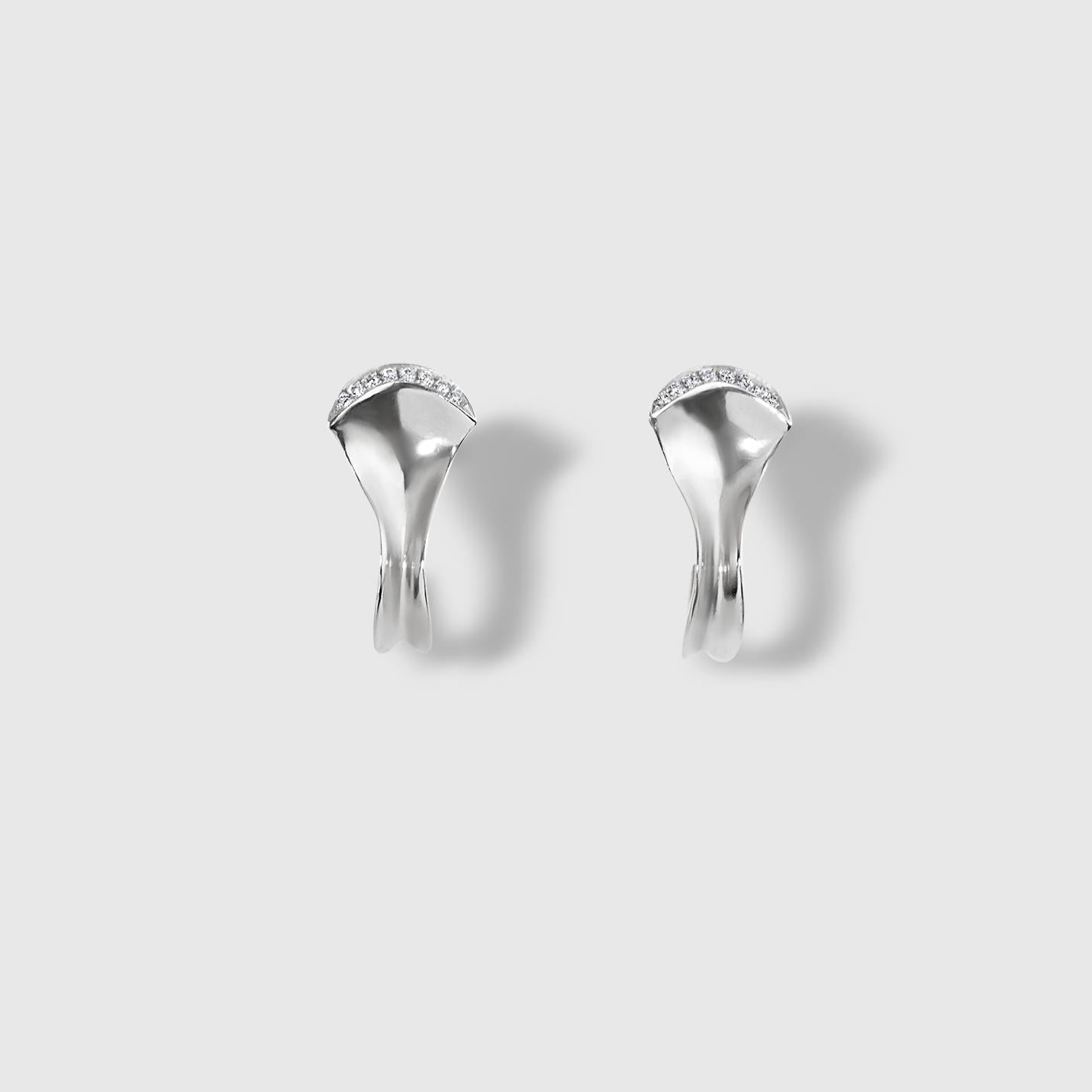 Sculptural Contemporary Couture Platinum Earrings w/ Natural White Diamonds For Sale 2
