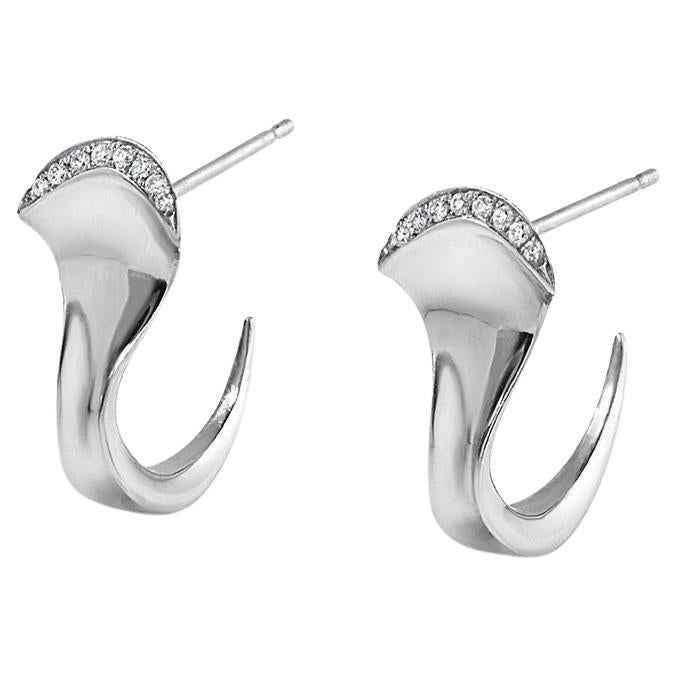 Sculptural Contemporary Couture Platinum Earrings w/ Natural White Diamonds For Sale