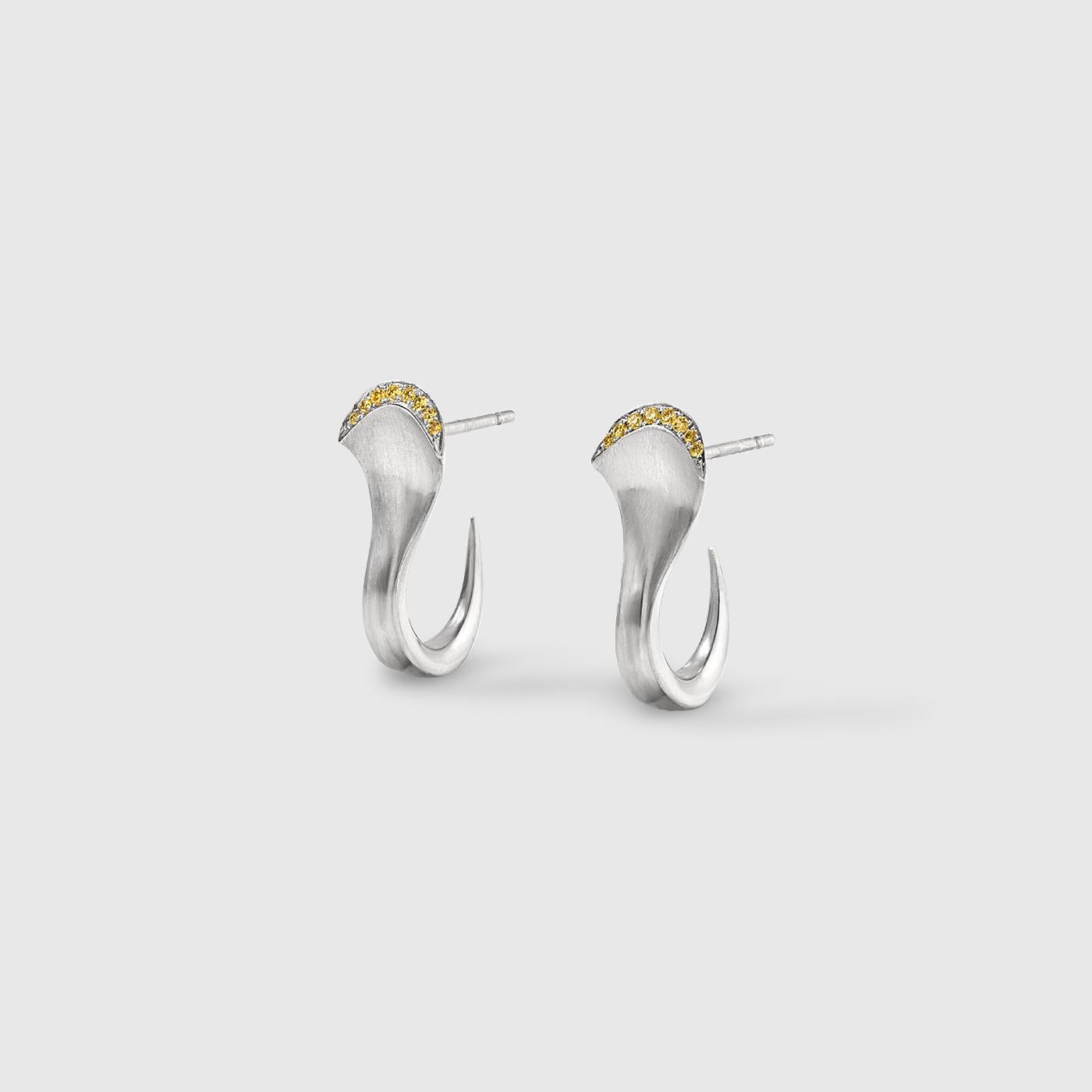 Women's or Men's Sculptural Contemporary Couture Platinum Earrings with Natural Yellow Diamonds For Sale