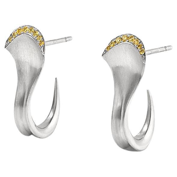Sculptural Contemporary Couture Platinum Earrings with Natural Yellow Diamonds For Sale