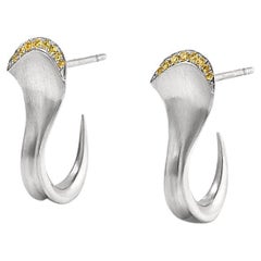 Sculptural Contemporary Couture Platinum Earrings with Natural Yellow Diamonds